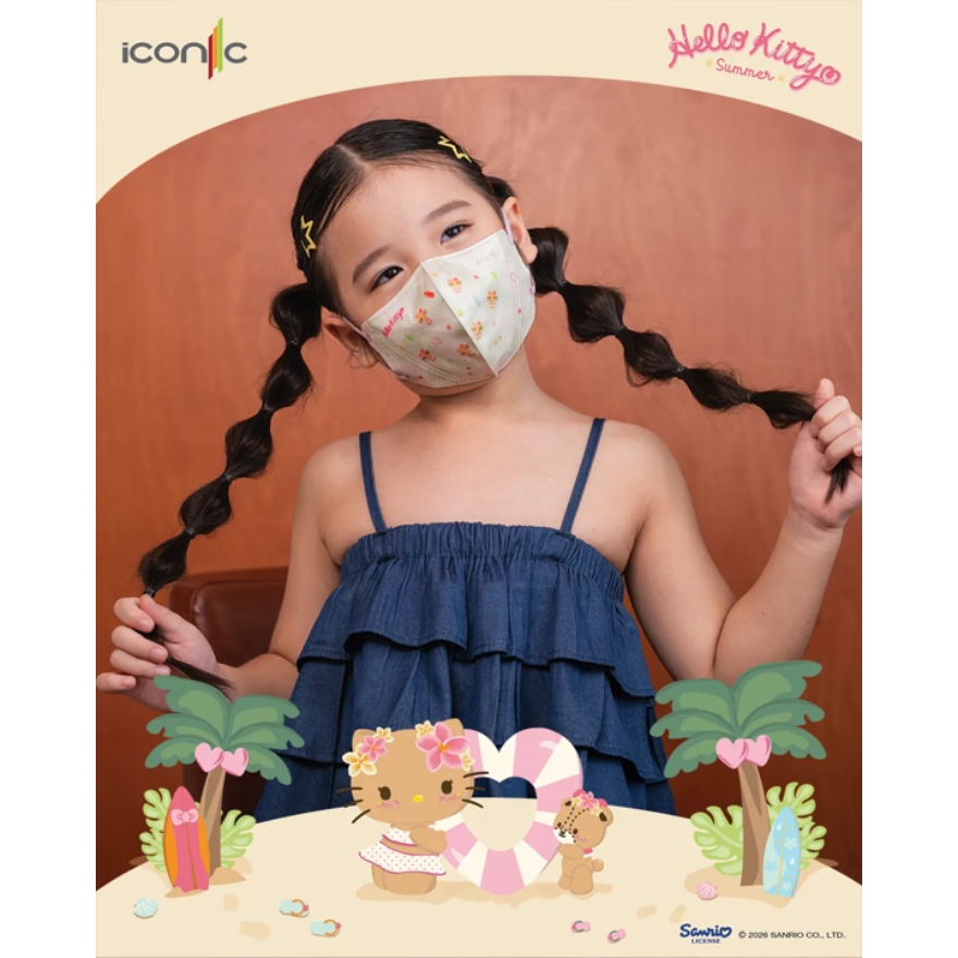 [Kid - Premium+] 4-Ply 3D Hello Kitty Hawaii Summer 2026 Medical Face Mask (20pcs)