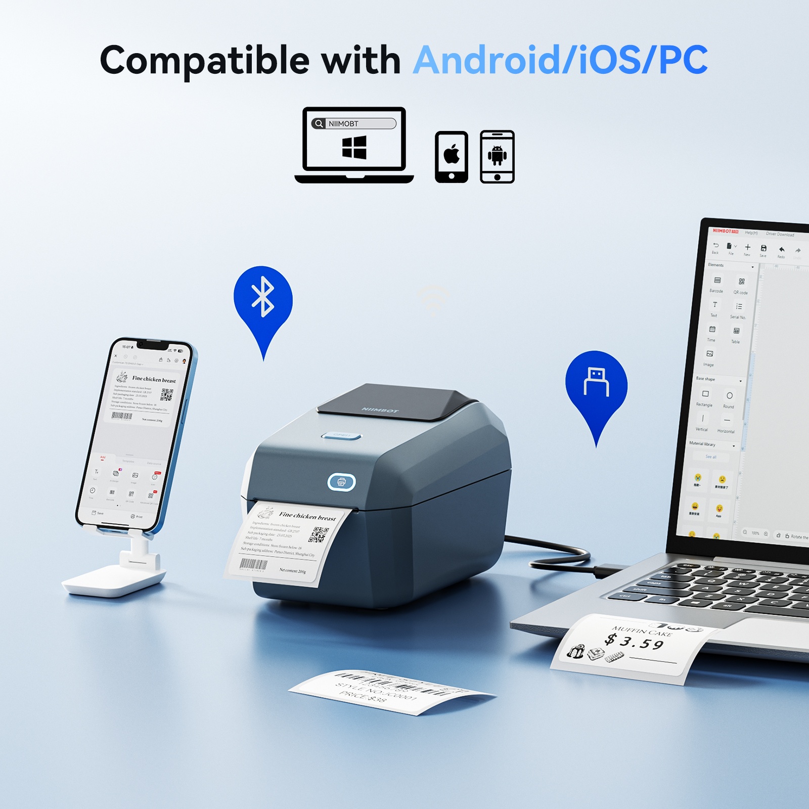NIIMBOT K3W High-Speed Desktop 3-Inch Bluetooth Thermal Label Printer