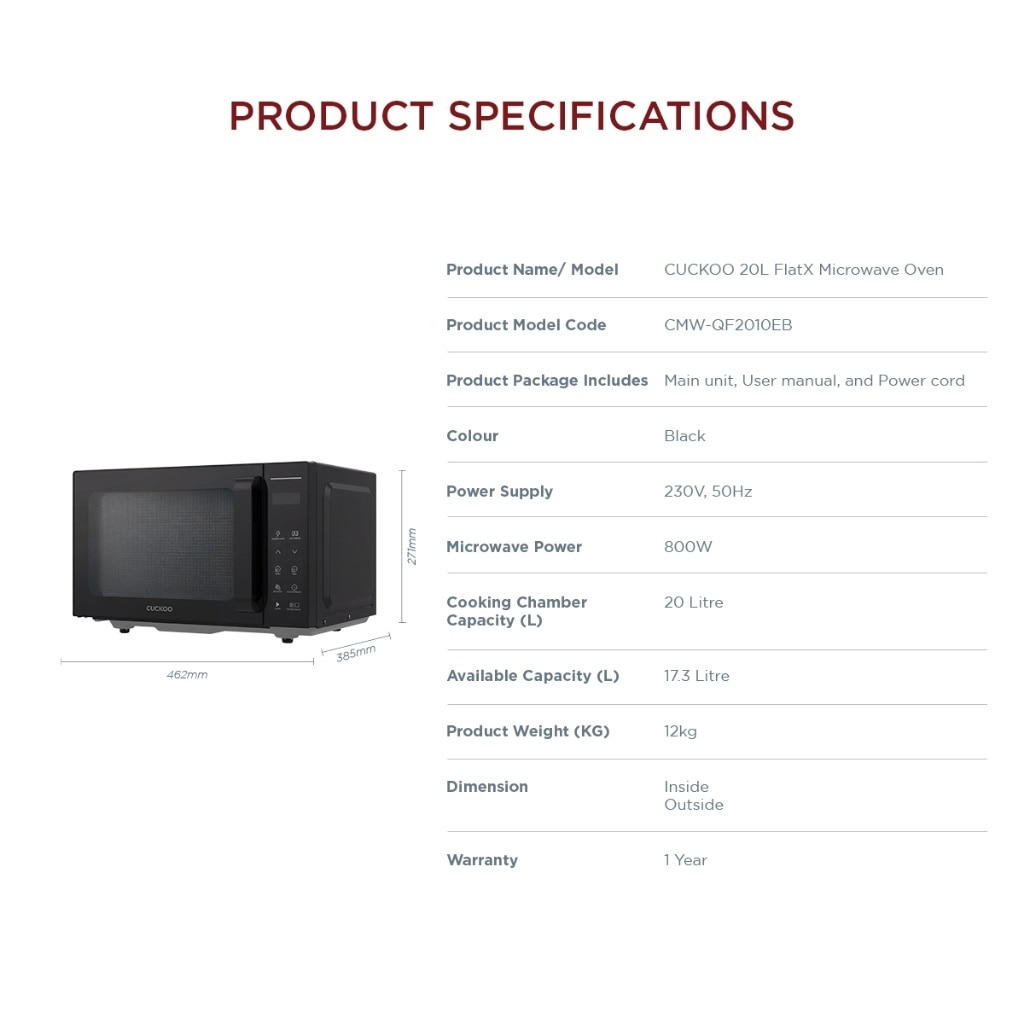 CUCKOO 20L FlatX Microwave Oven-CMW-QF2010EB