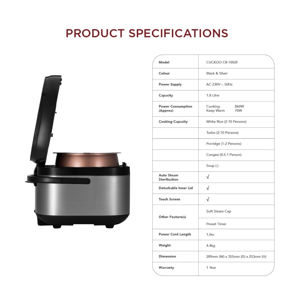 CUCKOO 4-Function Multi-Cooker (10 Cups/1.8L)-CR-1050F