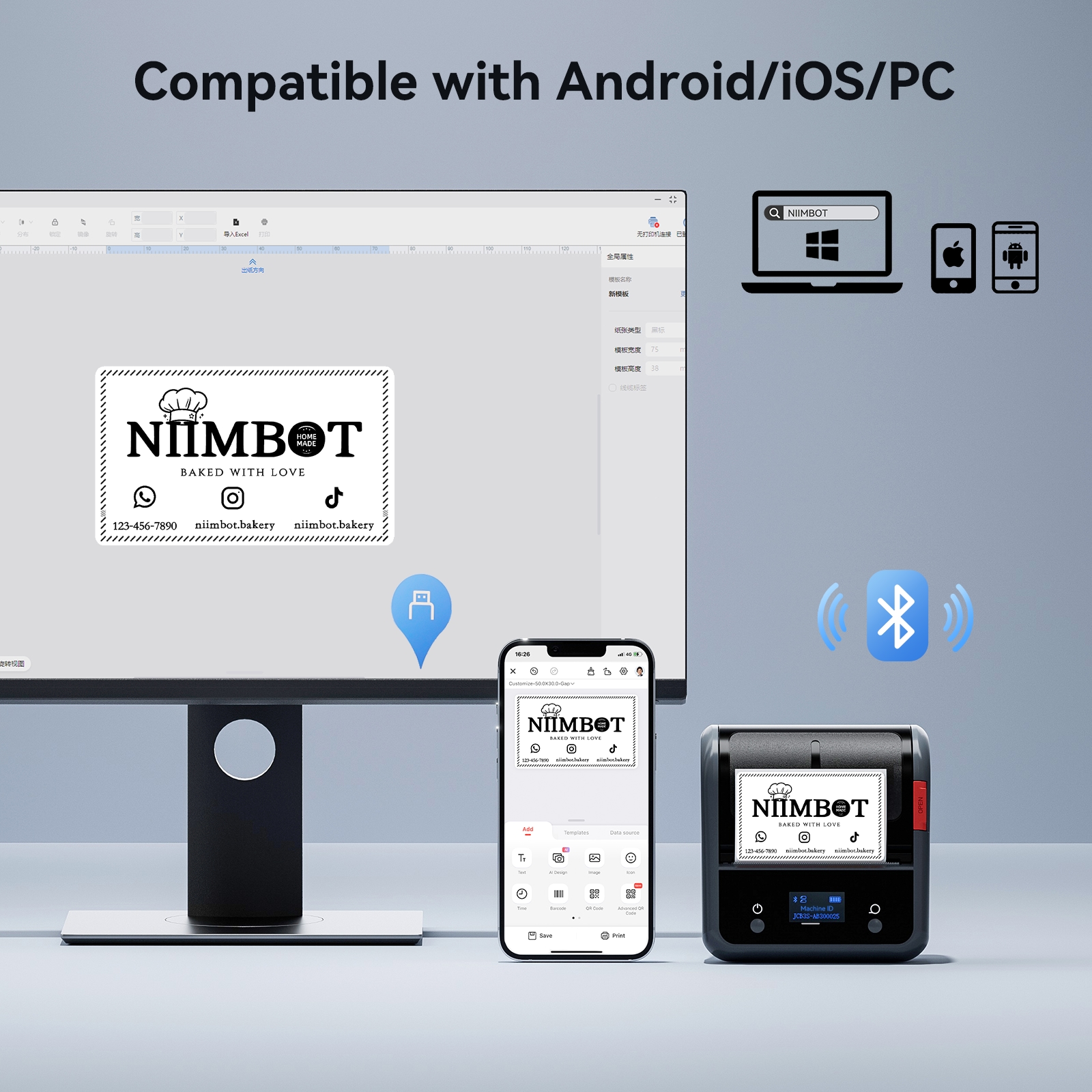 NIIMBOT B3S Portable 3-Inch Bluetooth Thermal Label Printer