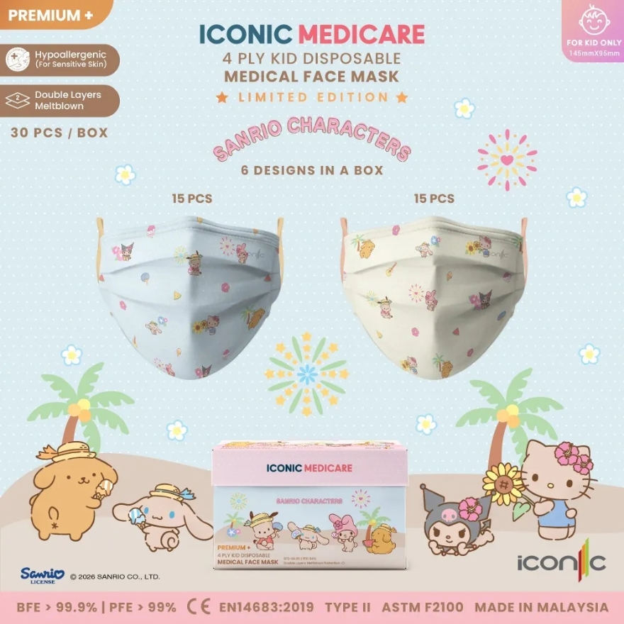 [Kid - Premium+] 4-Ply Sanrio Characters Hawaii Summer 2026 Medical Face Mask (30pcs) image