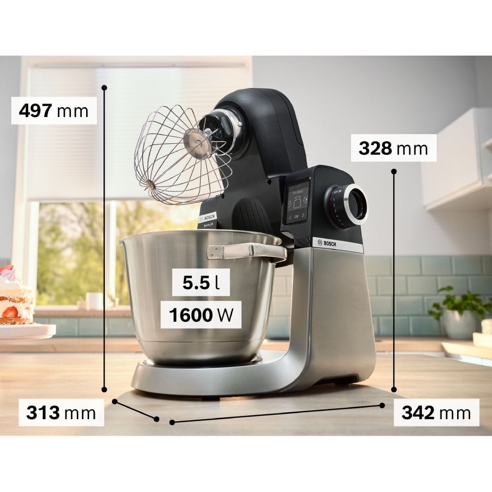 Bosch Series 6, 5.5L 1600W Kitchen Machine with Scale, Black/Brushed S.Steel - MUMS6ZS17