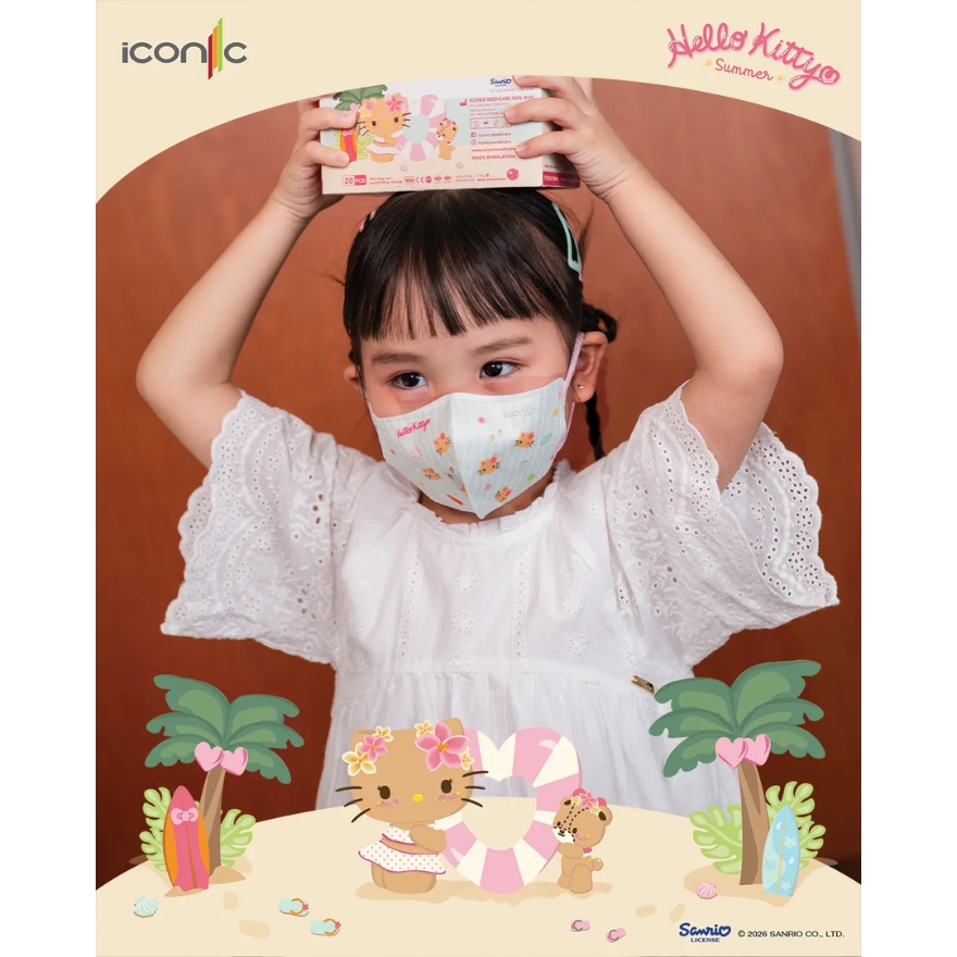 [Baby - Premium+] 3D Mini Hello Kitty Hawaii Summer 2026 4-Ply 3D Medical Face Mask (20pcs) image