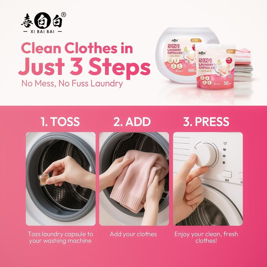 5 IN 1 COCO AROMA LAUNDRY CAPSULES 【EXTRA PROTECT COLOR】 50Pcs