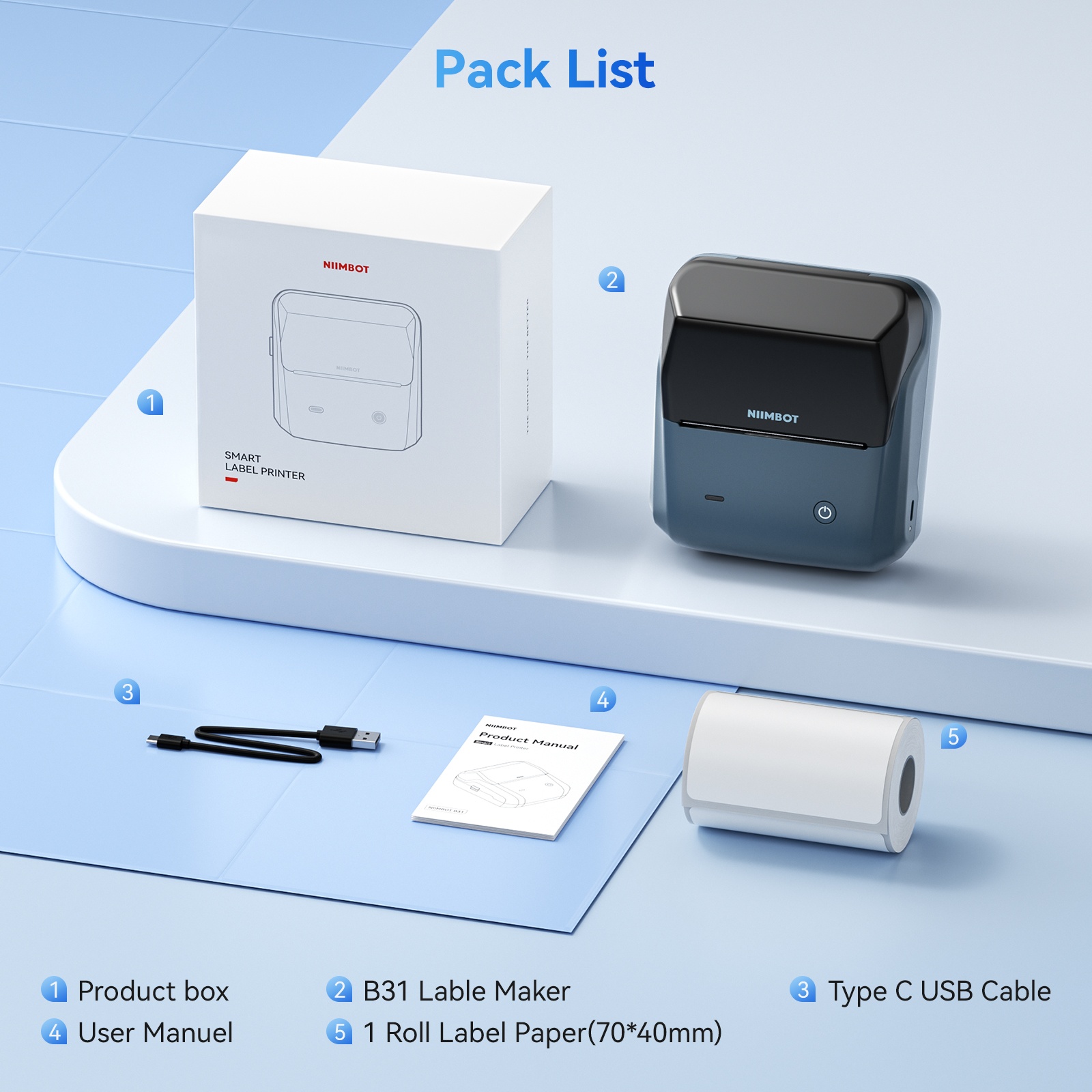 NIIMBOT B31 Portable 3-Inch Bluetooth Thermal Label Printer