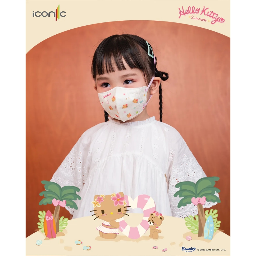 [Baby - Premium+] 3D Mini Hello Kitty Hawaii Summer 2026 4-Ply 3D Medical Face Mask (20pcs) image