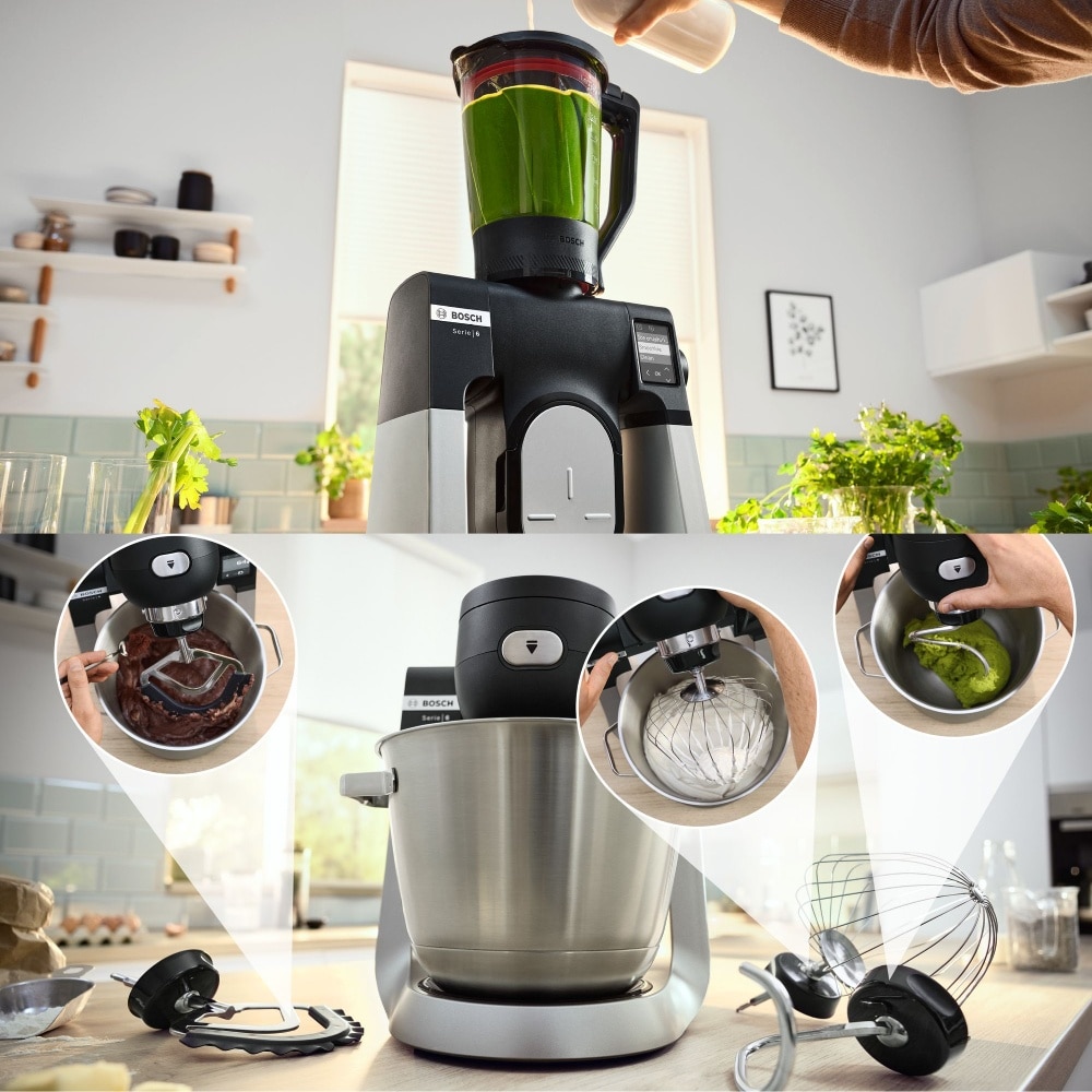 Bosch Series 6, 5.5L 1600W Kitchen Machine with Scale, Black/Brushed S.Steel - MUMS6ZS17