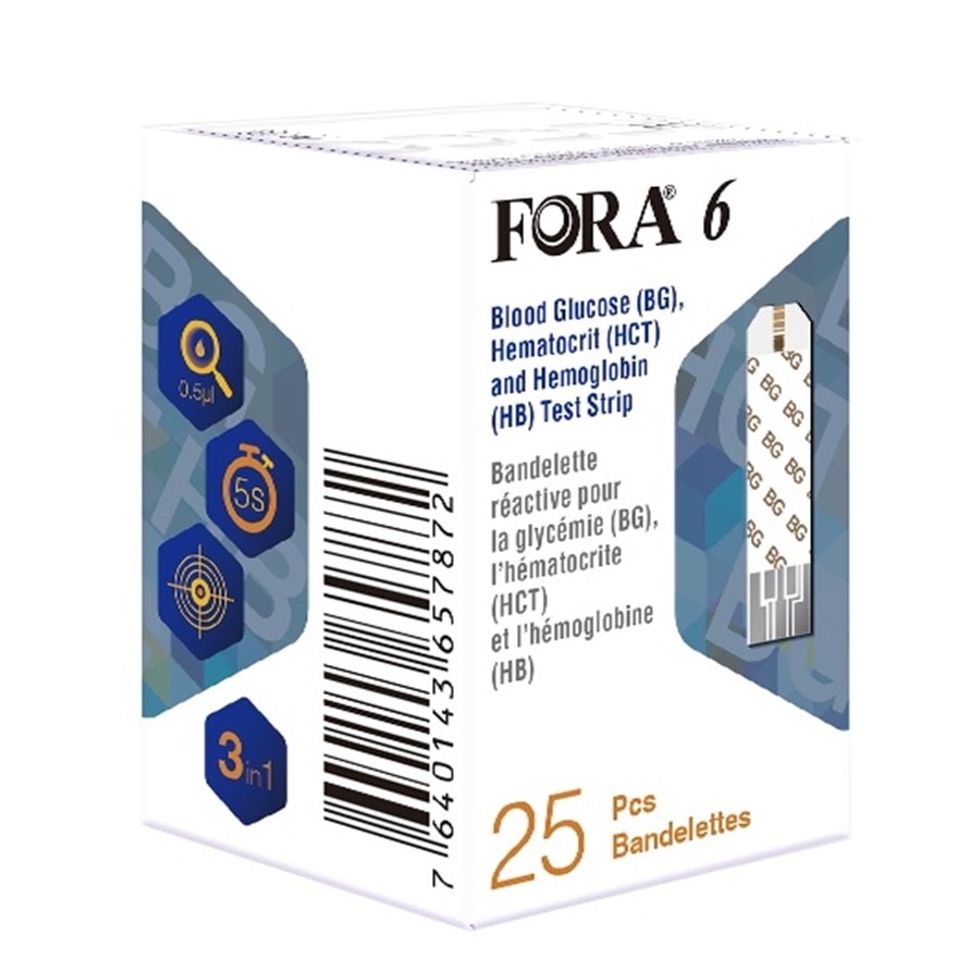 FORA 6 Gold Strip For BG-HCT-HB (3 in 1), 25’s/vial, one vial/box