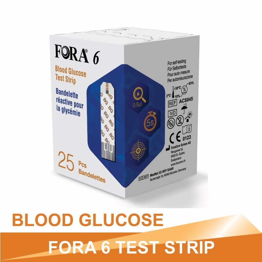 FORA 6 Gold Strip For Blood Glucose, 25 pcs/vial, one vial/box