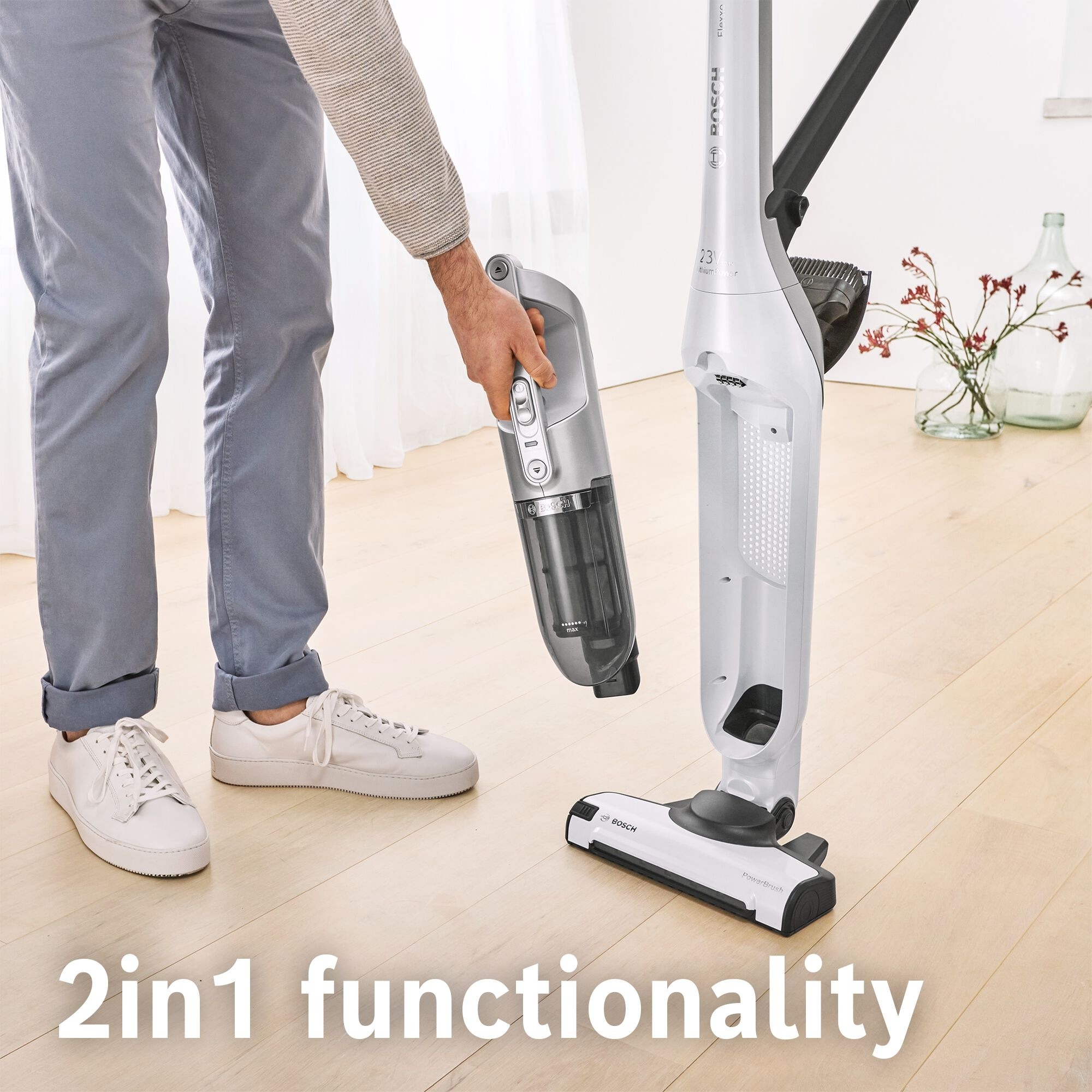 Bosch Series 4 Flexxo 23.0V 2in1 Handstick Vacuum, Polar White Metallic - BCH3P2301