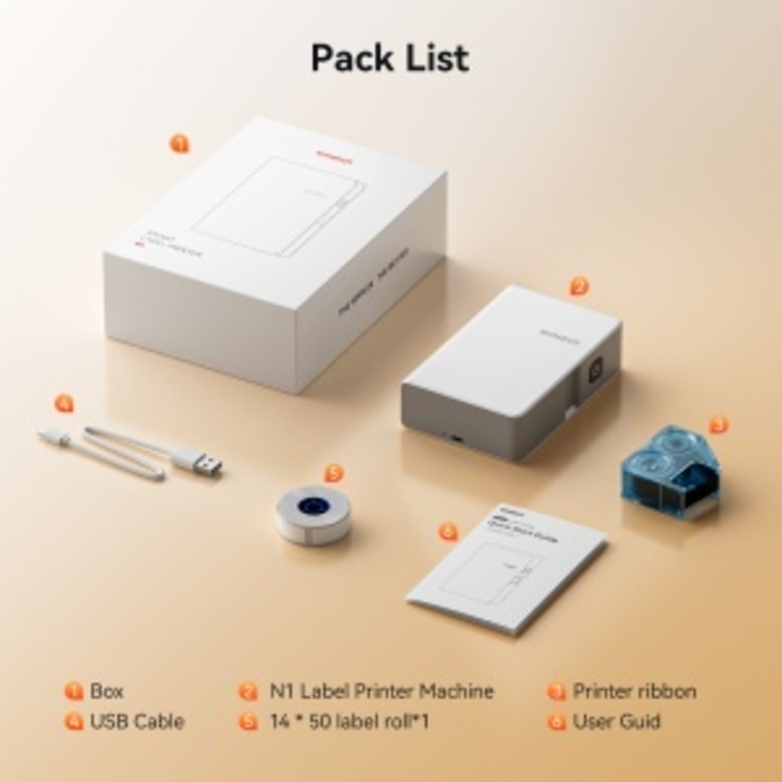 NIIMBOT N1 White Portable Bluetooth Support Color Ribbon Printing Mini Sticker Labeler Rechargeable Label Maker