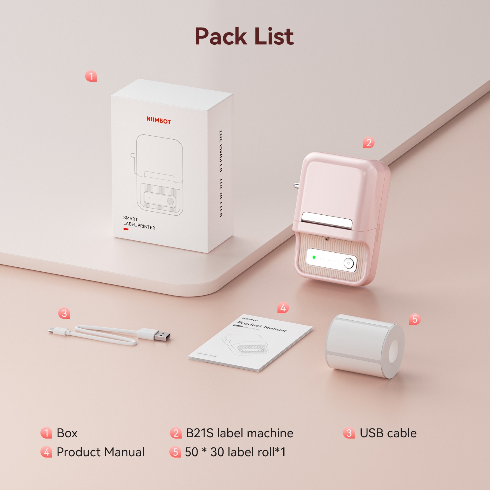 NIIMBOT B21S Pink Portable Bluetooth Thermal Label Makers Inkless Label Printer