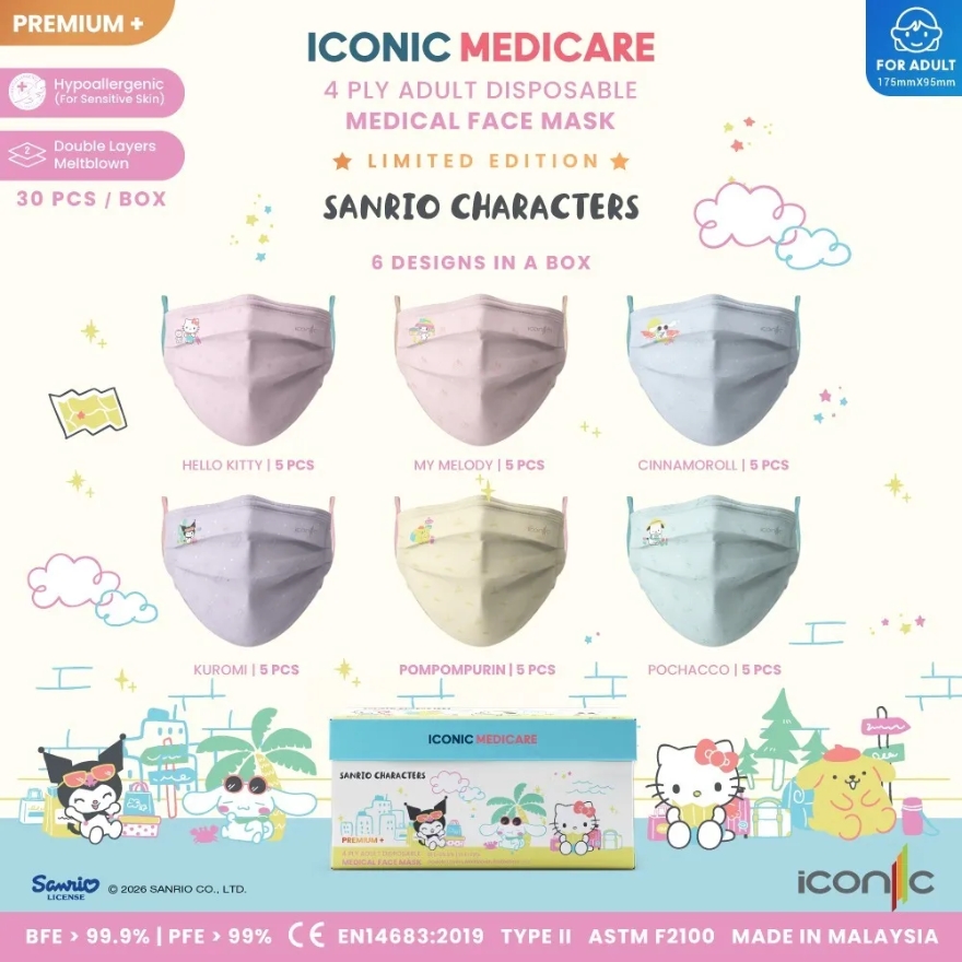 [Adult - Premium+] 4-Ply Sanrio Characters Ready To Travel Medical Face Mask (30pcs)