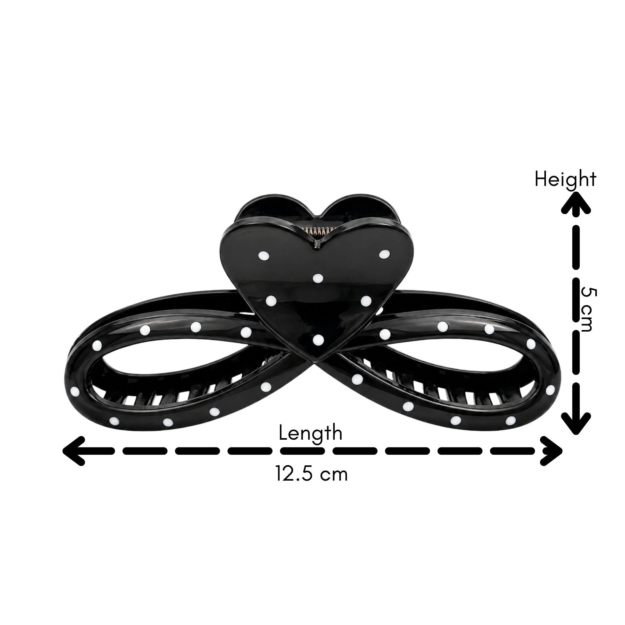 #0426 HEART RIBBON HAIR CLAW POLKADOT BLACK 12.5CM