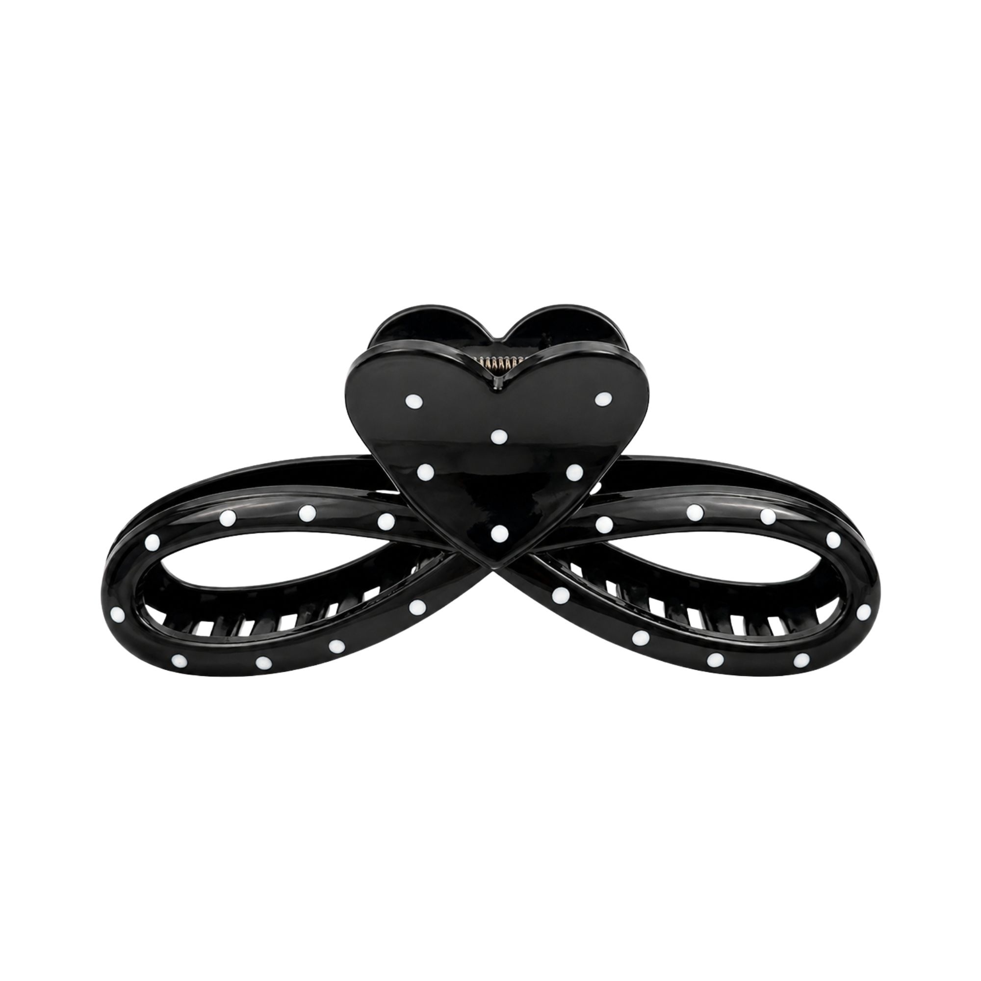 #0426 HEART RIBBON HAIR CLAW POLKADOT BLACK 12.5CM