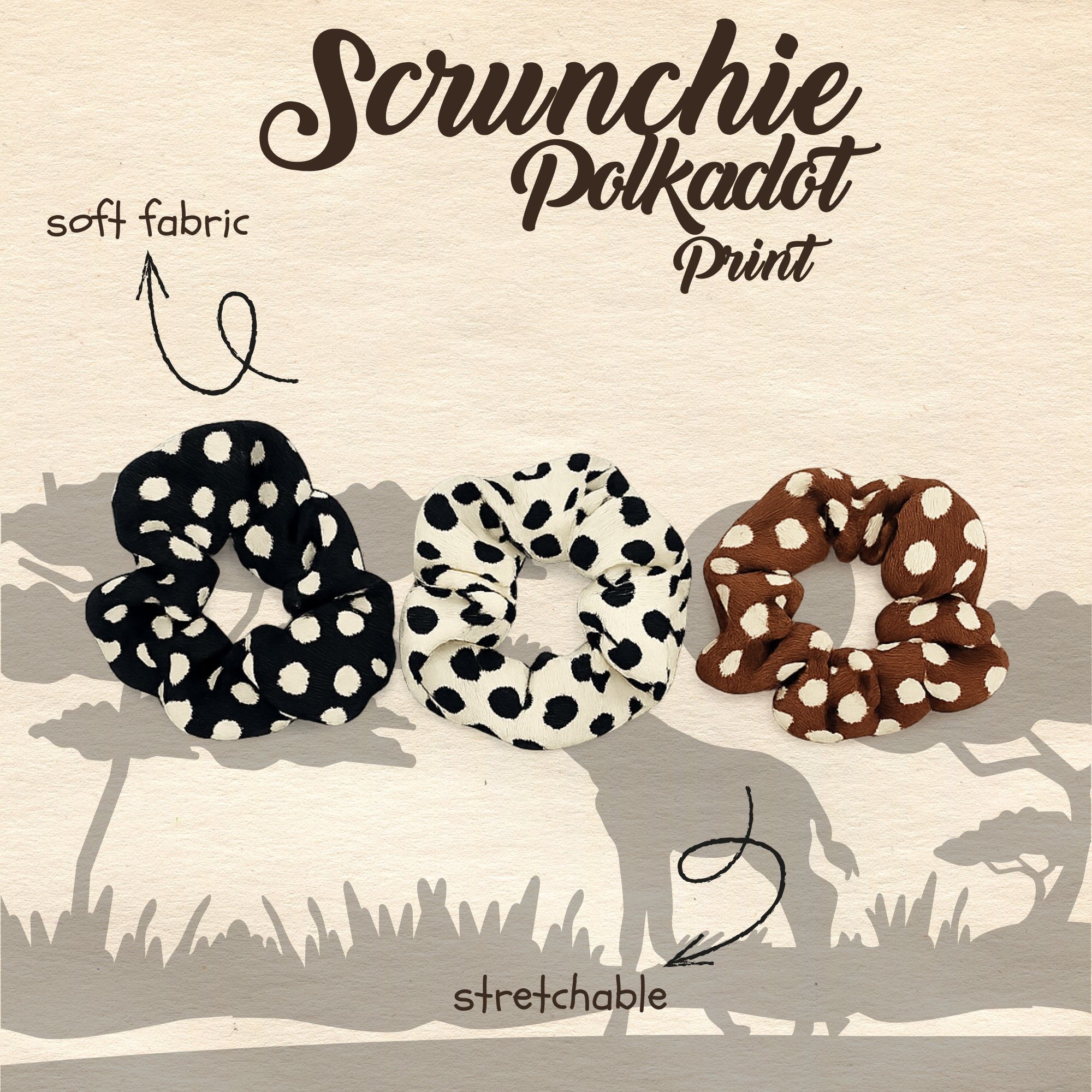 APN-0218 SCRUNCHIE POLKADOT PRINT 8CM