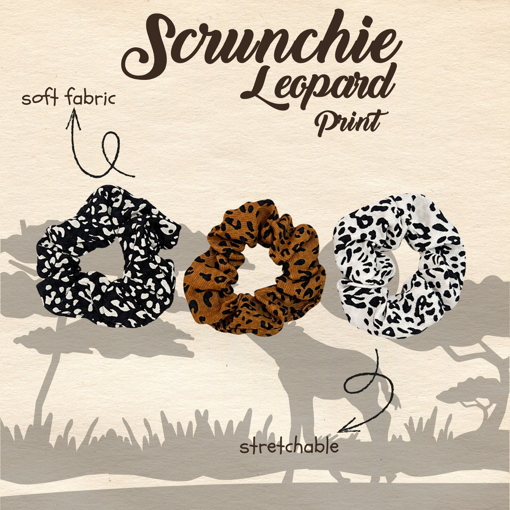APN-0220 SCRUNCHIE LEOPARD PRINT 8CM