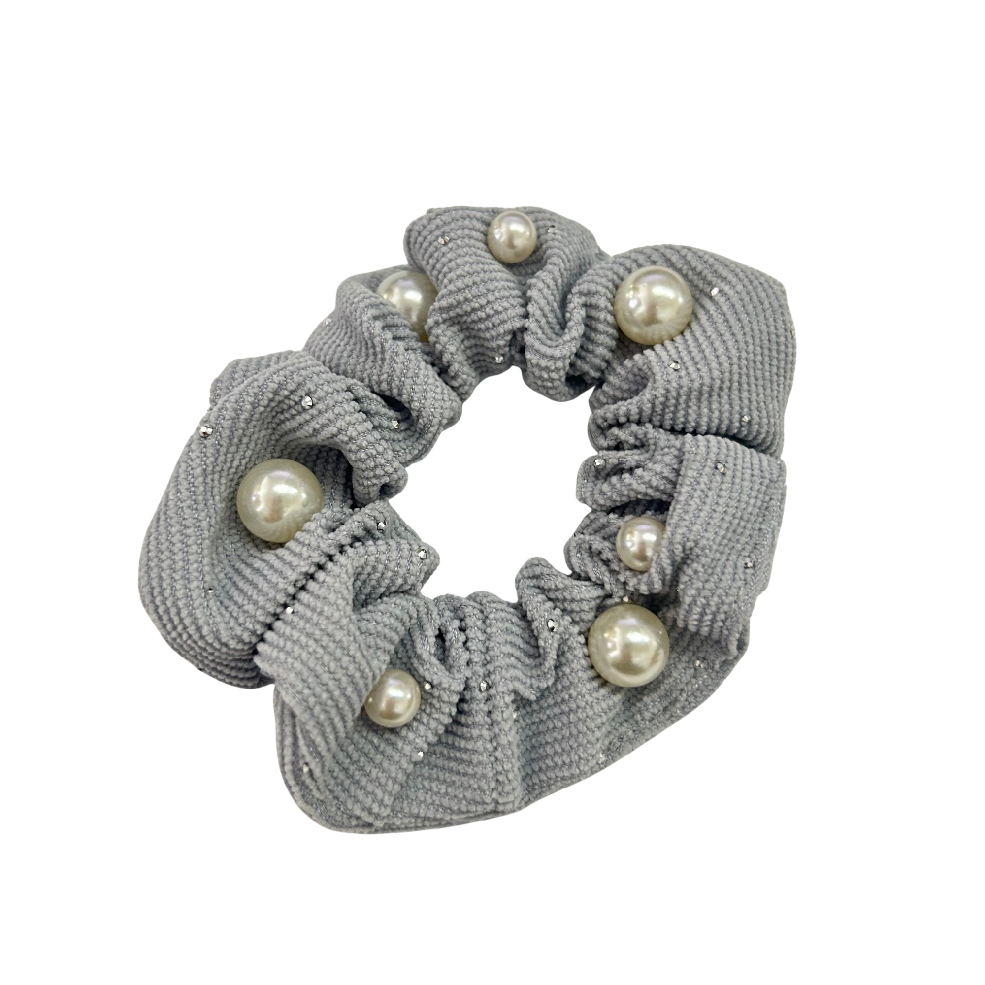 APN-0231 PEARL RIBBED SCRUNCHIES HAIR TIE 9CM image