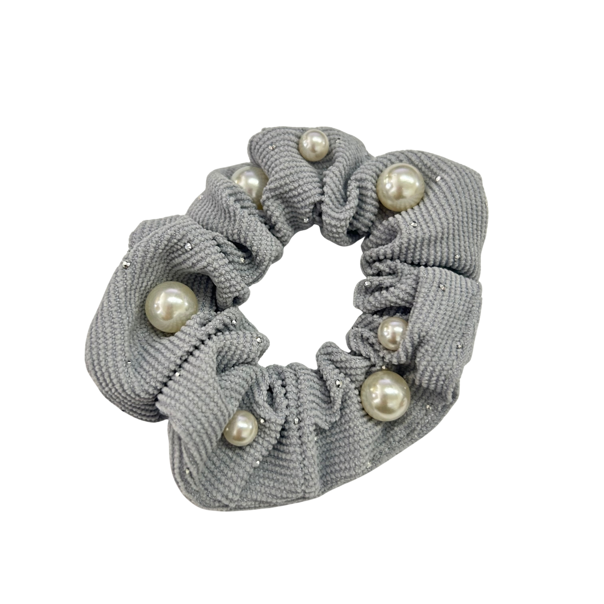APN-0231 PEARL RIBBED SCRUNCHIES HAIR TIE 9CM image