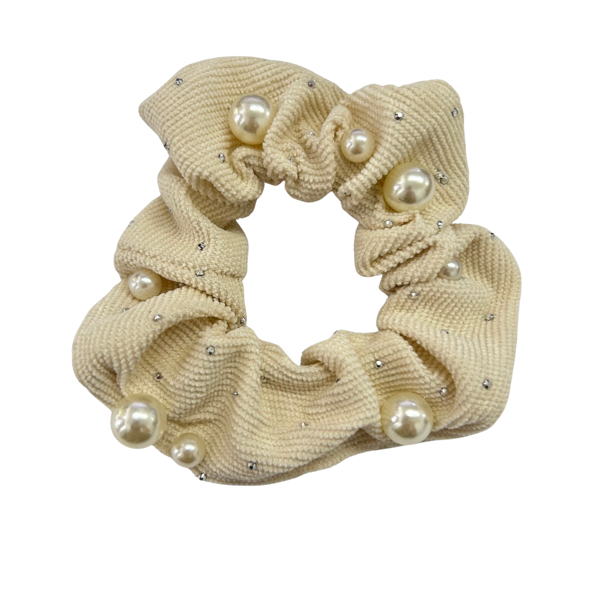 APN-0231 PEARL RIBBED SCRUNCHIES HAIR TIE 9CM image