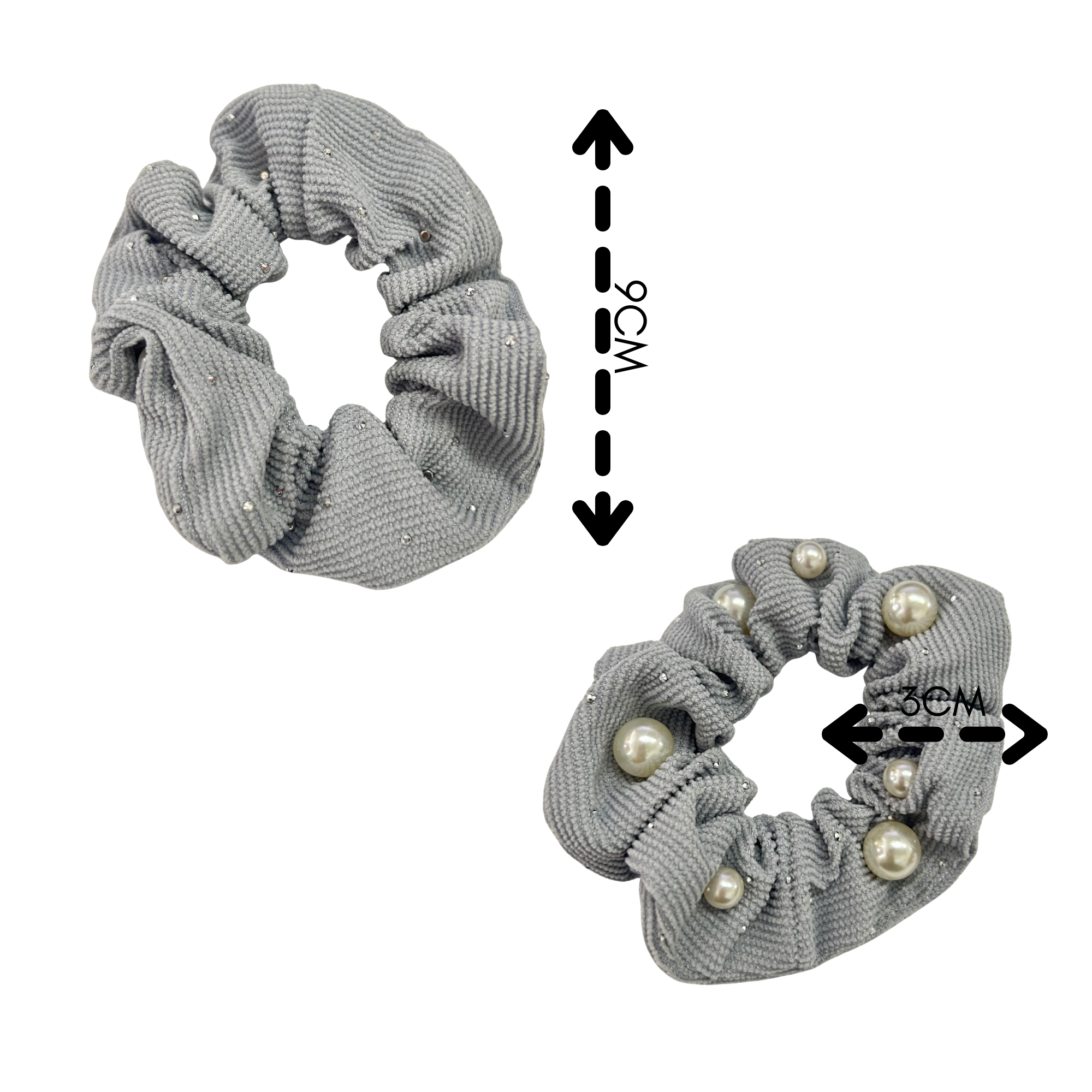 APN-0231 PEARL RIBBED SCRUNCHIES HAIR TIE 9CM image