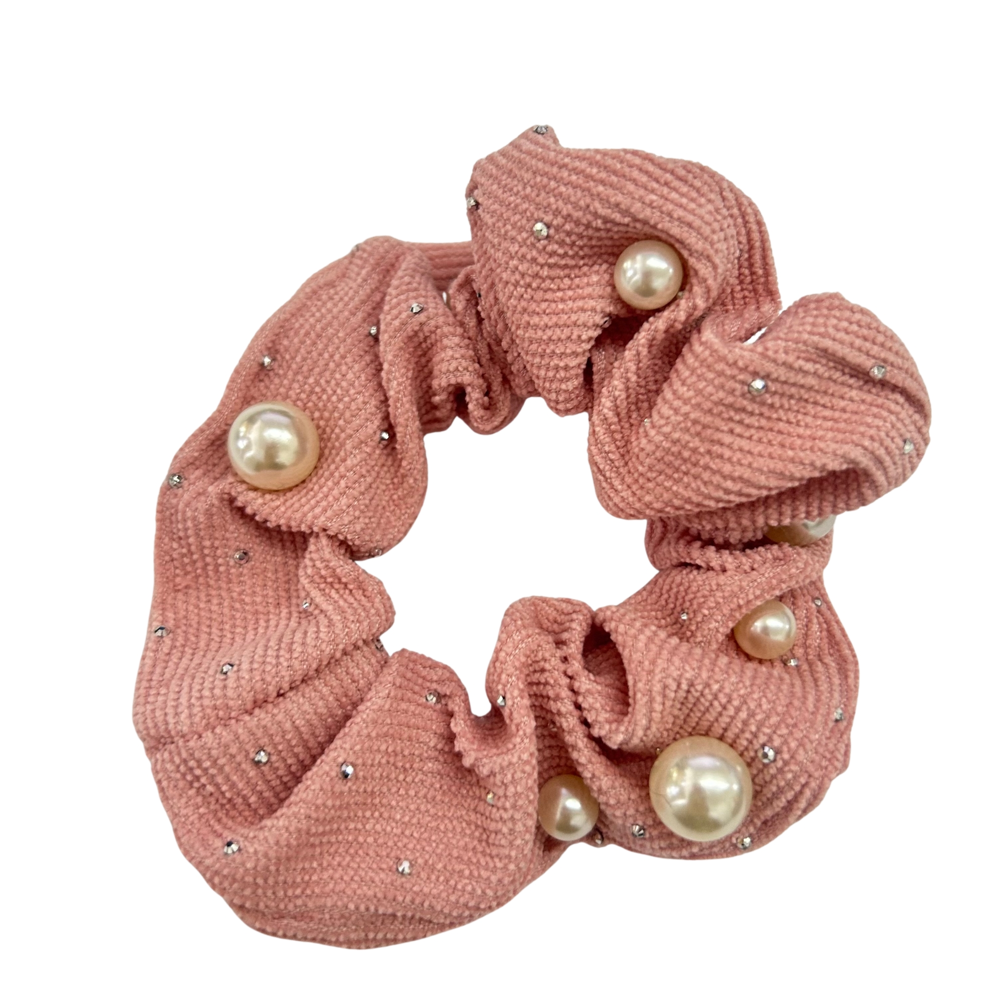 APN-0231 PEARL RIBBED SCRUNCHIES HAIR TIE 9CM image