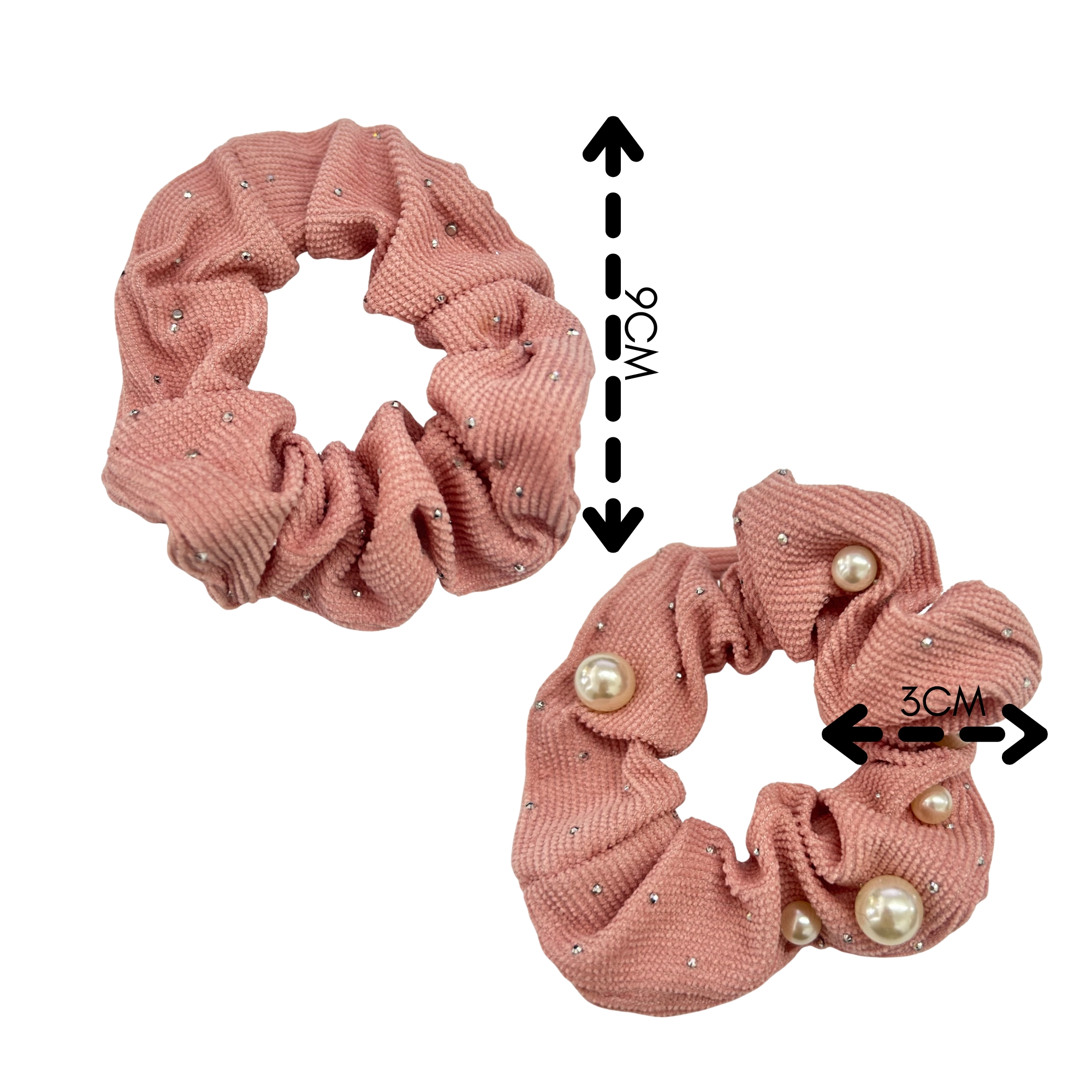 APN-0231 PEARL RIBBED SCRUNCHIES HAIR TIE 9CM image