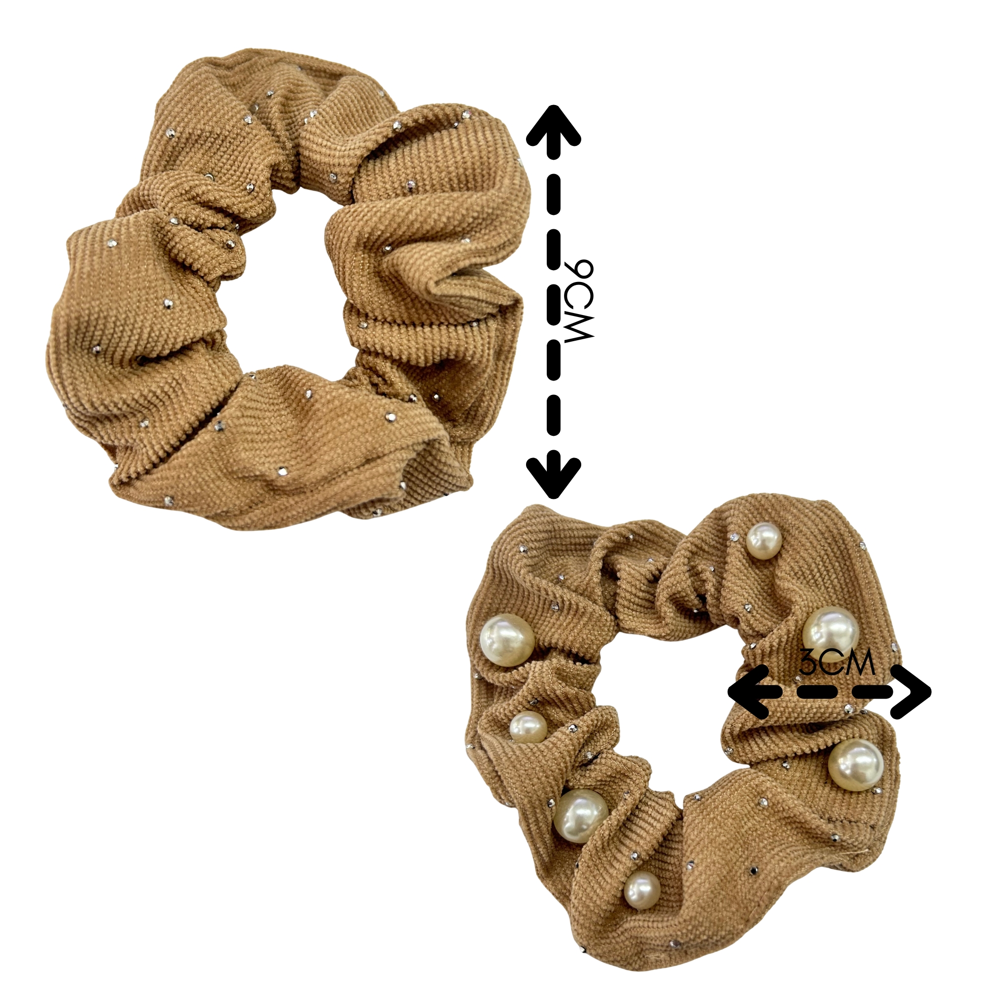 APN-0231 PEARL RIBBED SCRUNCHIES HAIR TIE 9CM image