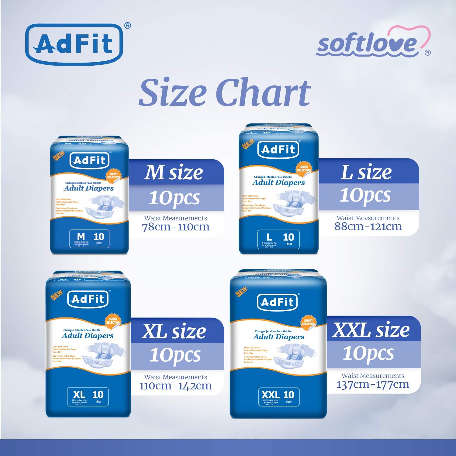 Adfit Adult Diapers Tape - L size ( 88cm - 121cm ) image