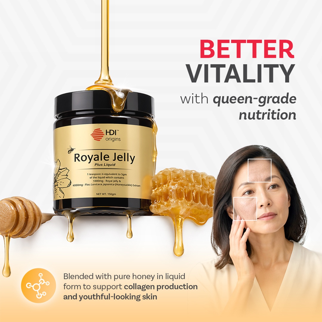 HDI Origins™ Liquid Royale Jelly - Harvested frozen 24 Hours - Anti aging, Hormone - Awet Muda - 150g