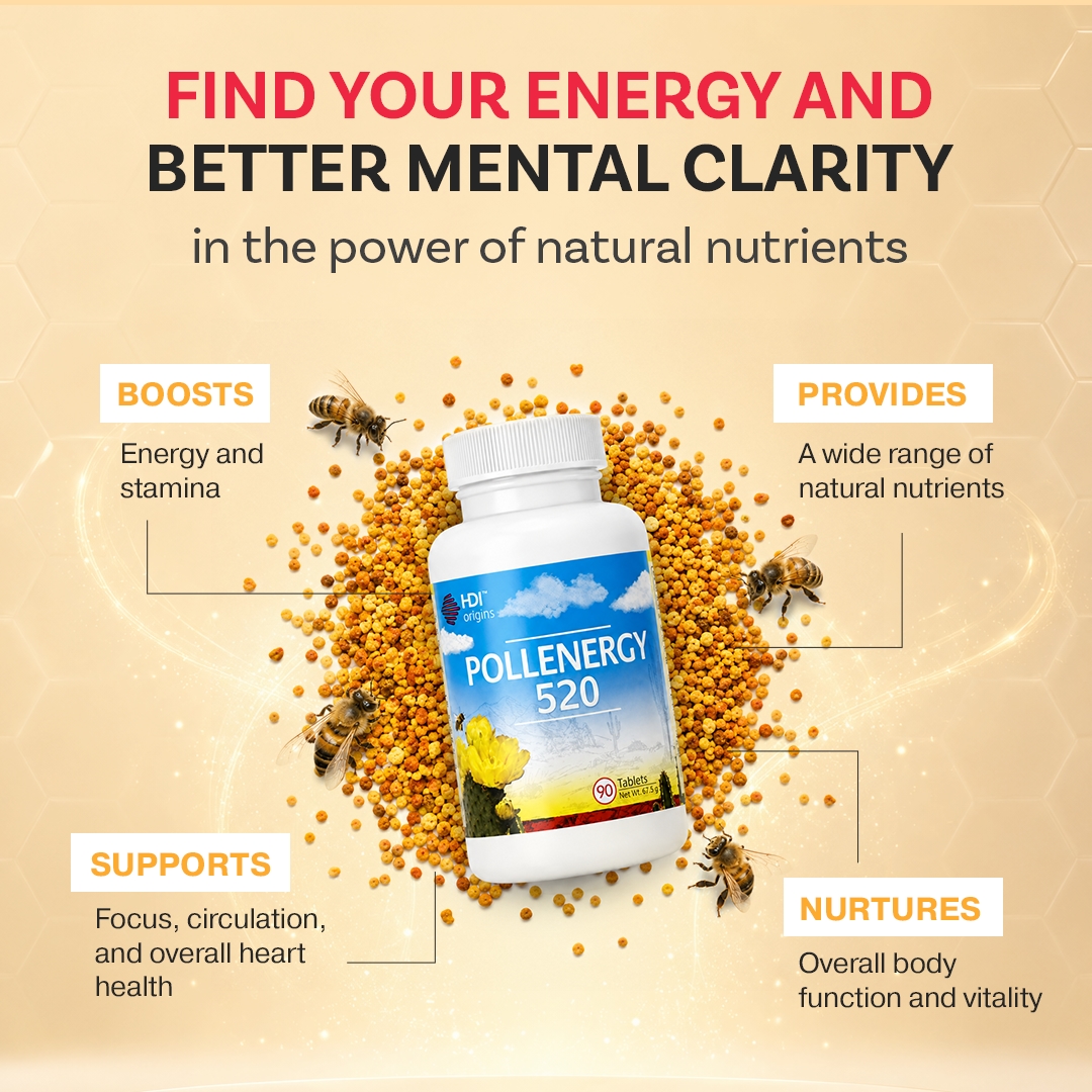 HDI Origins™ Pollenergy 520 - 250+ Nutrients - Support Stamina Improve Metabolism - Kesihatan Minda Jantung - 90 Tablets