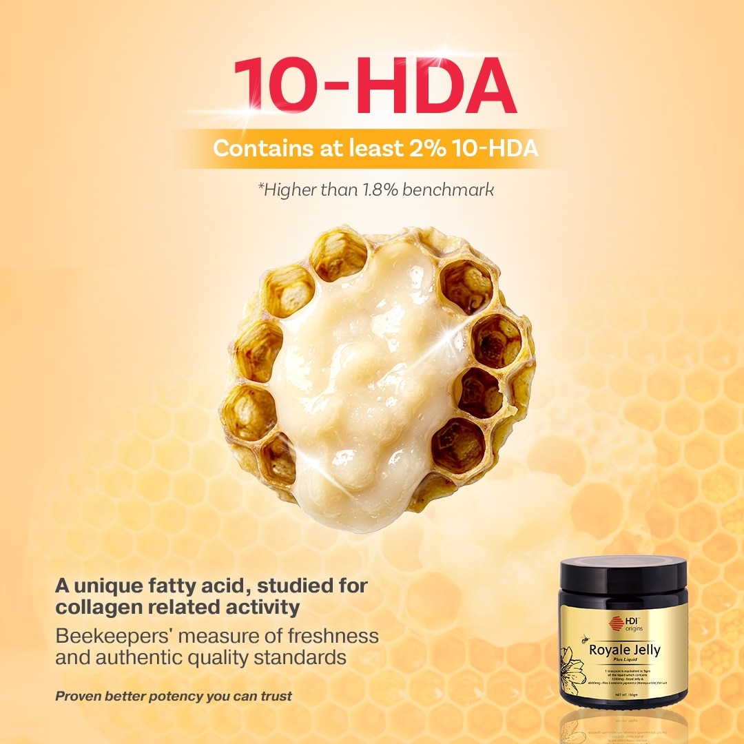 HDI Origins™ Liquid Royale Jelly - Harvested-frozen 24 Hours - Anti-aging, Hormone - Awet Muda -150g