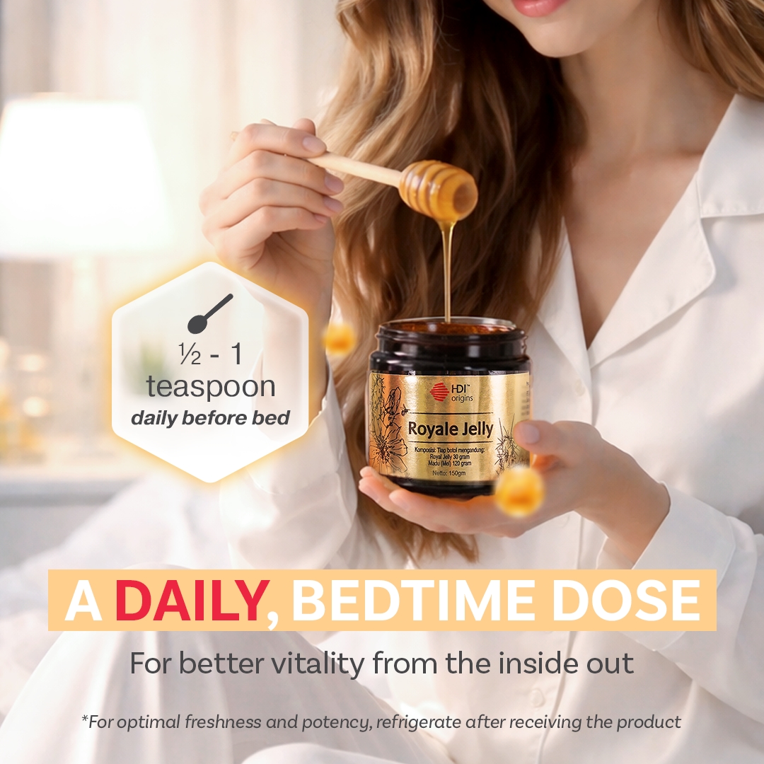 Buy 1 Free Toothpaste 70g - HDI Origins™ Liquid Royale Jelly - Harvested-frozen 24 Hours - Anti-aging, Hormone - Awet Muda -150g