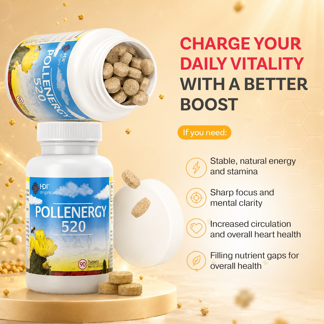 HDI Origins™ Pollenergy 520 - 250+ Nutrients - Support Stamina Improve Metabolism - Kesihatan Minda Jantung - 90 Tablets