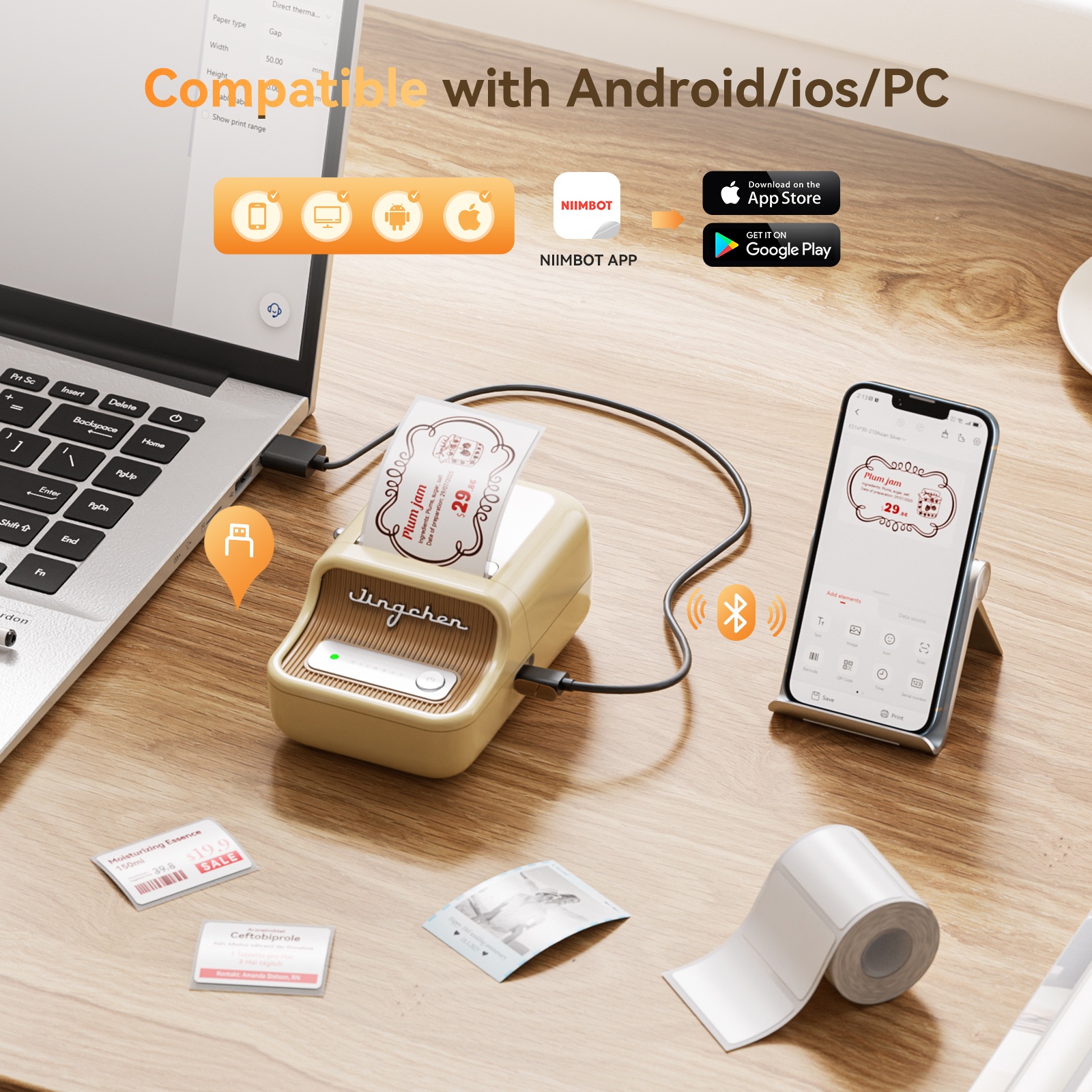 NIIMBOT B21 Pro White 300DPI HD 2-Inch Bluetooth Label Printer image