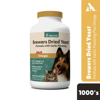 NATURVET Brewers Dried Yeast Formula With Garlic Flavoring Chewable Tablets Plus Omega 1000s
