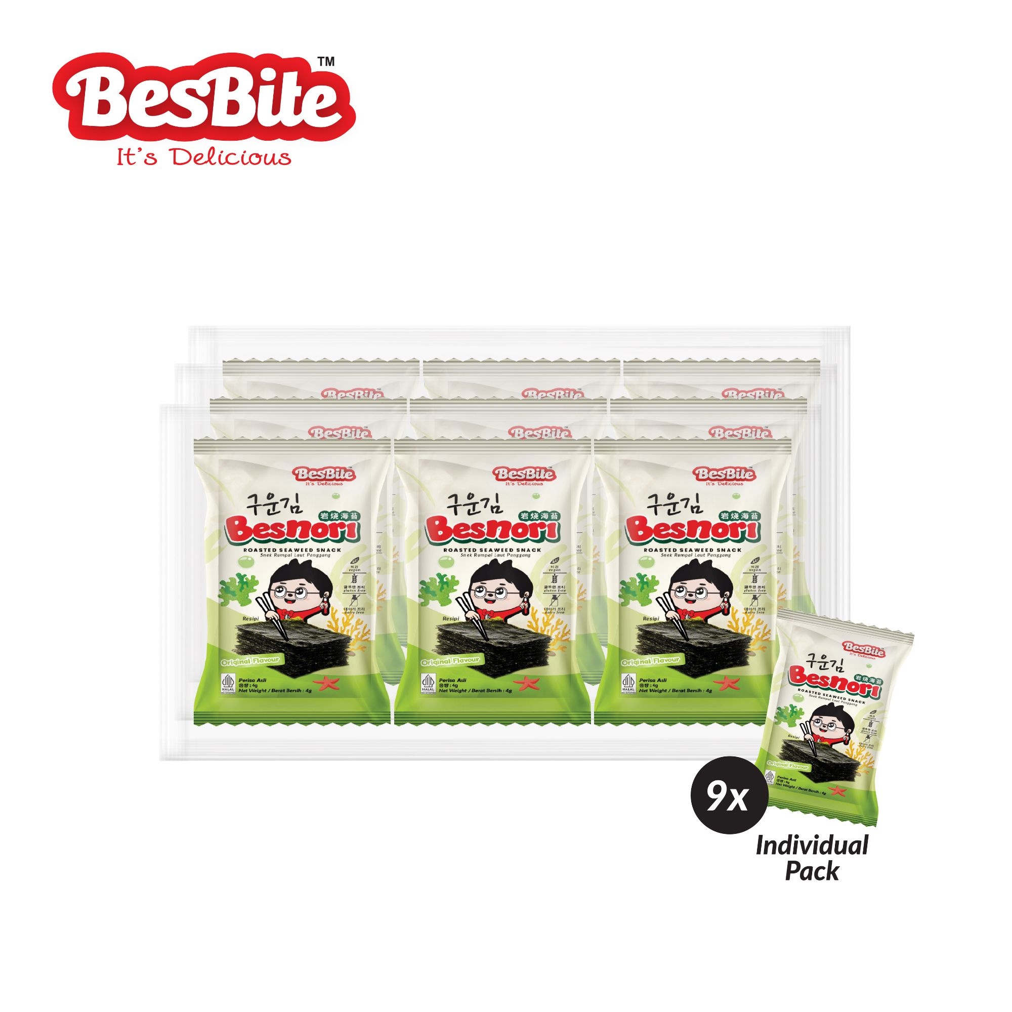 BESNORI ROASTED SEAWEED SNACK 4G x 9'S image