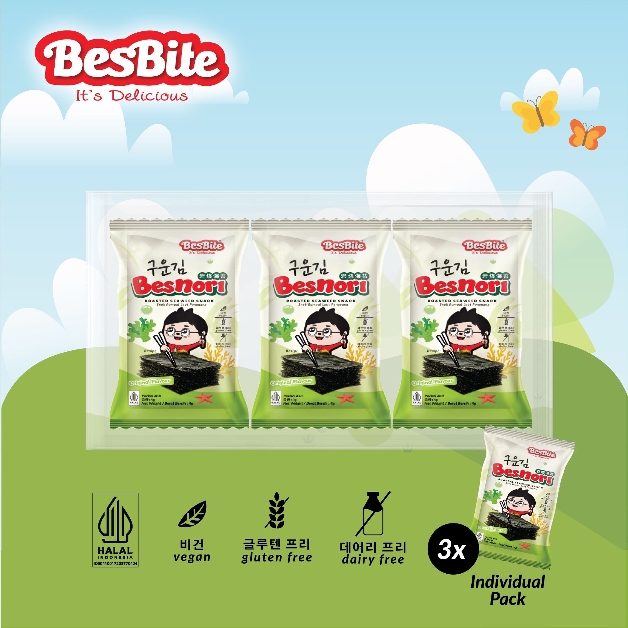 BESNORI ROASTED SEAWEED SNACK 4G x 3'S image