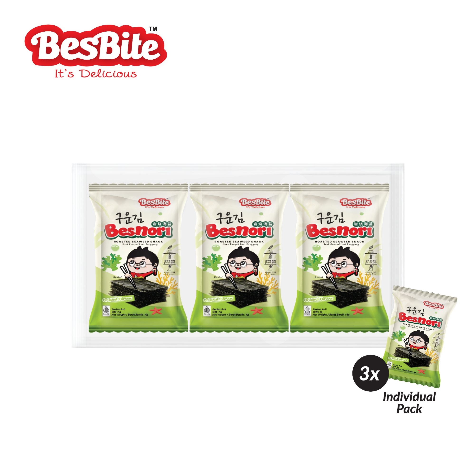 BESNORI ROASTED SEAWEED SNACK 4G x 3'S image