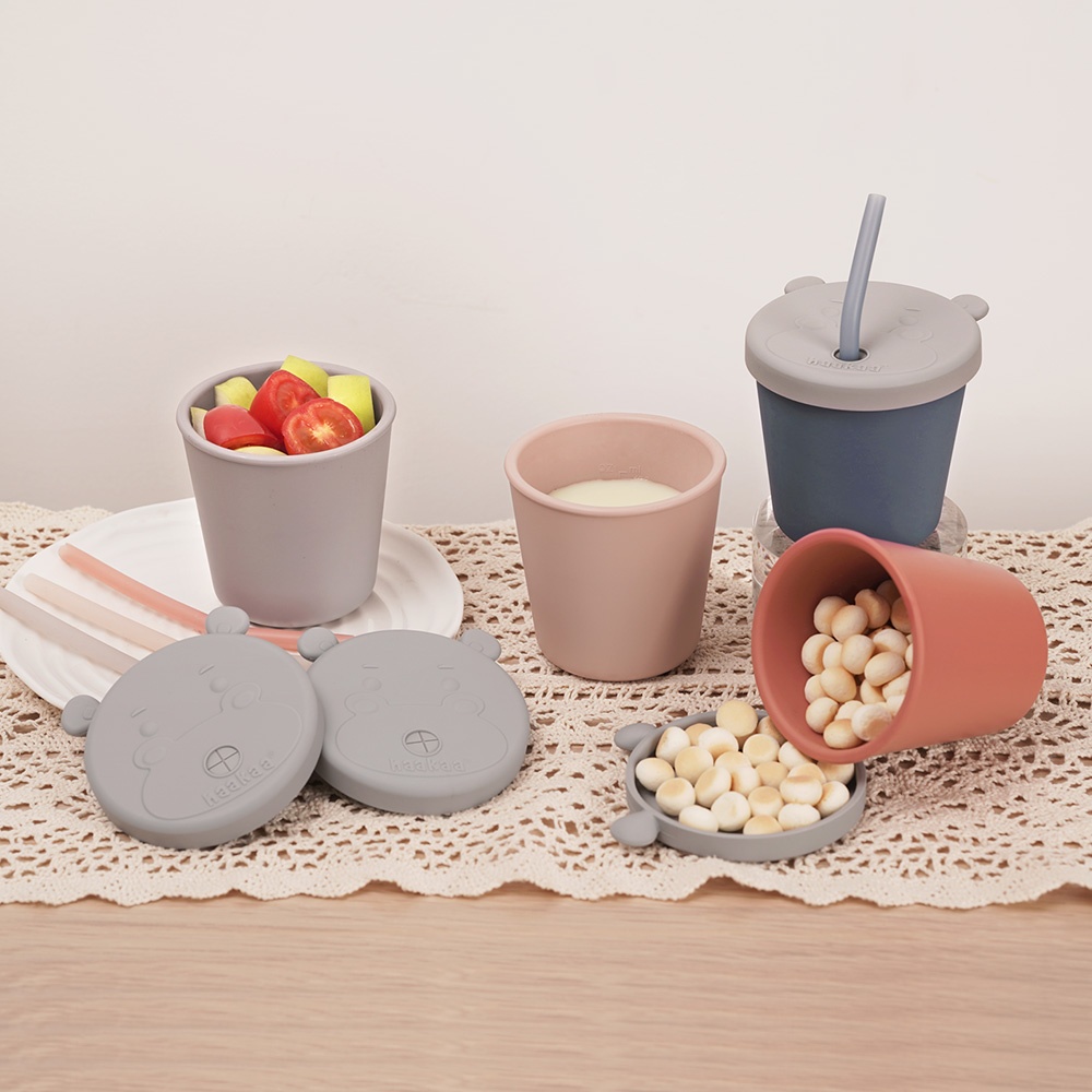 Haakaa Jolly Hippo Silicone Sippy Cup with Straw 150ml - Bluestone