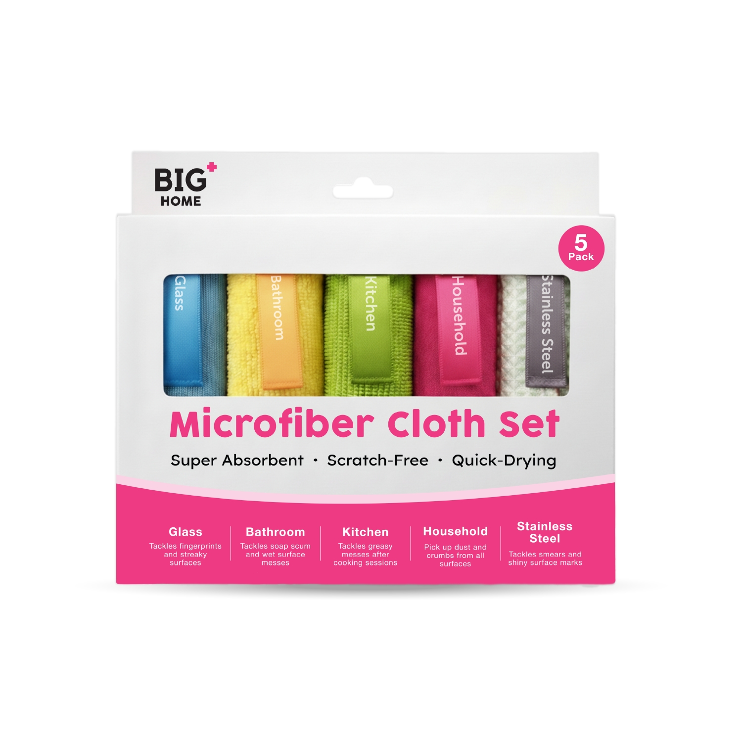 5-in-1 Microfiber Cleaning Cloth Set with Hanging Design