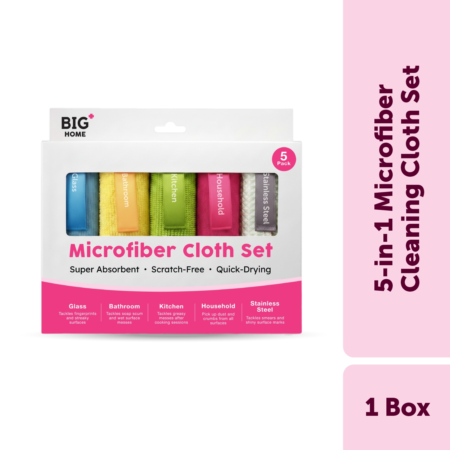 5-in-1 Microfiber Cleaning Cloth Set with Hanging Design