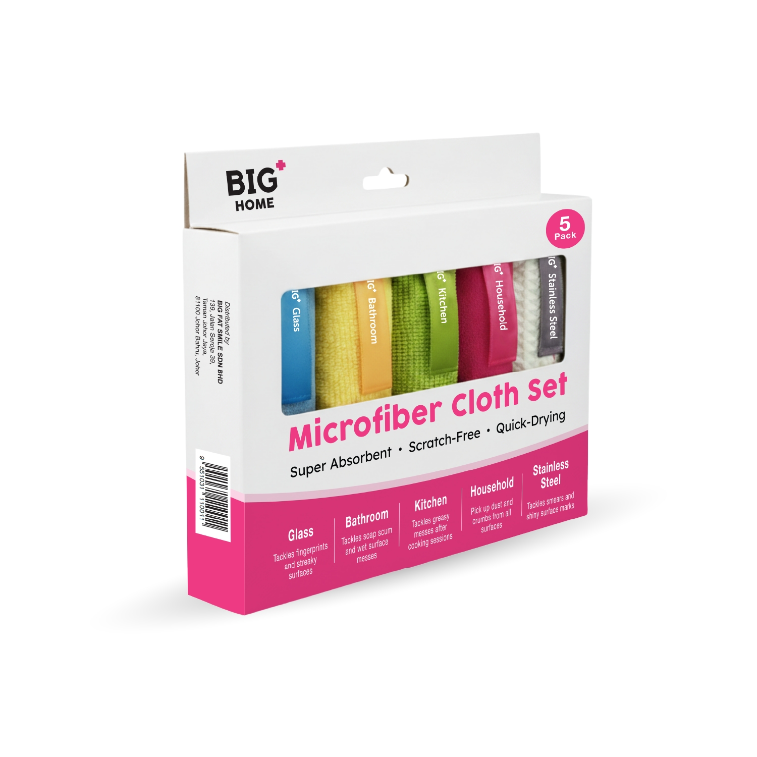 5-in-1 Microfiber Cleaning Cloth Set with Hanging Design