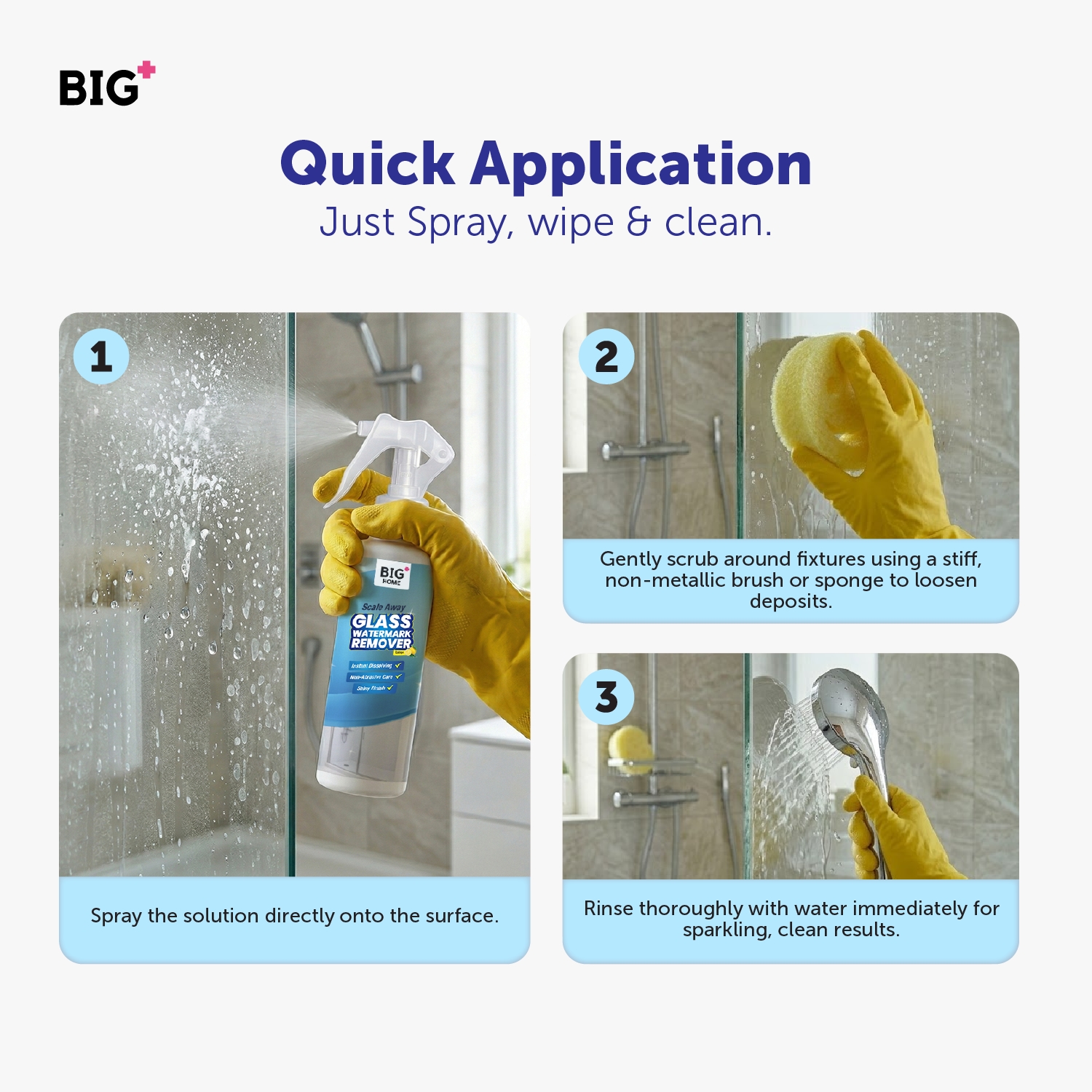 BIG+ Scale Away Glass Watermark Remover (250ml) Water Stains & Limescale Cleaner