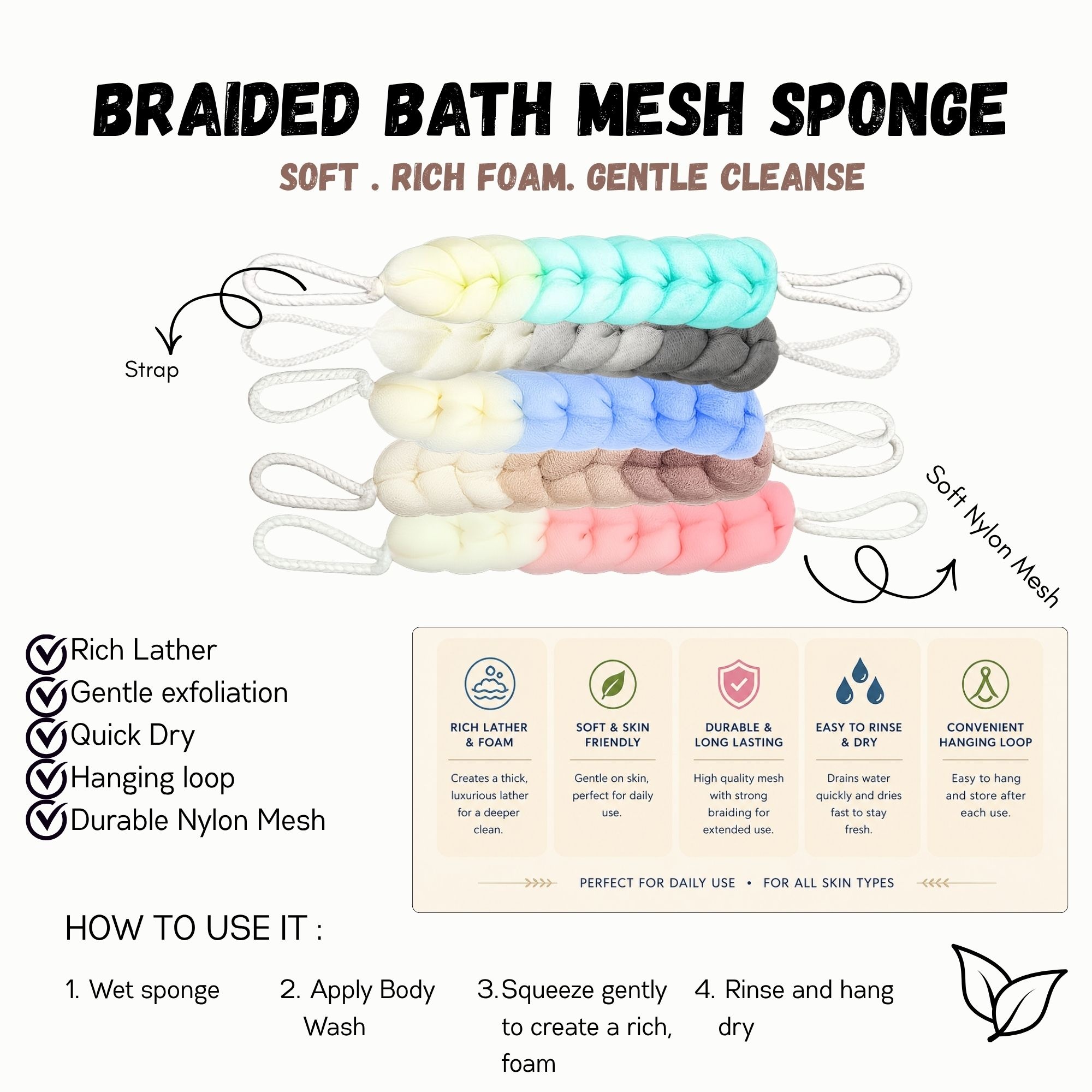BH-0020 BRAIDED BATH MESH SPONGE