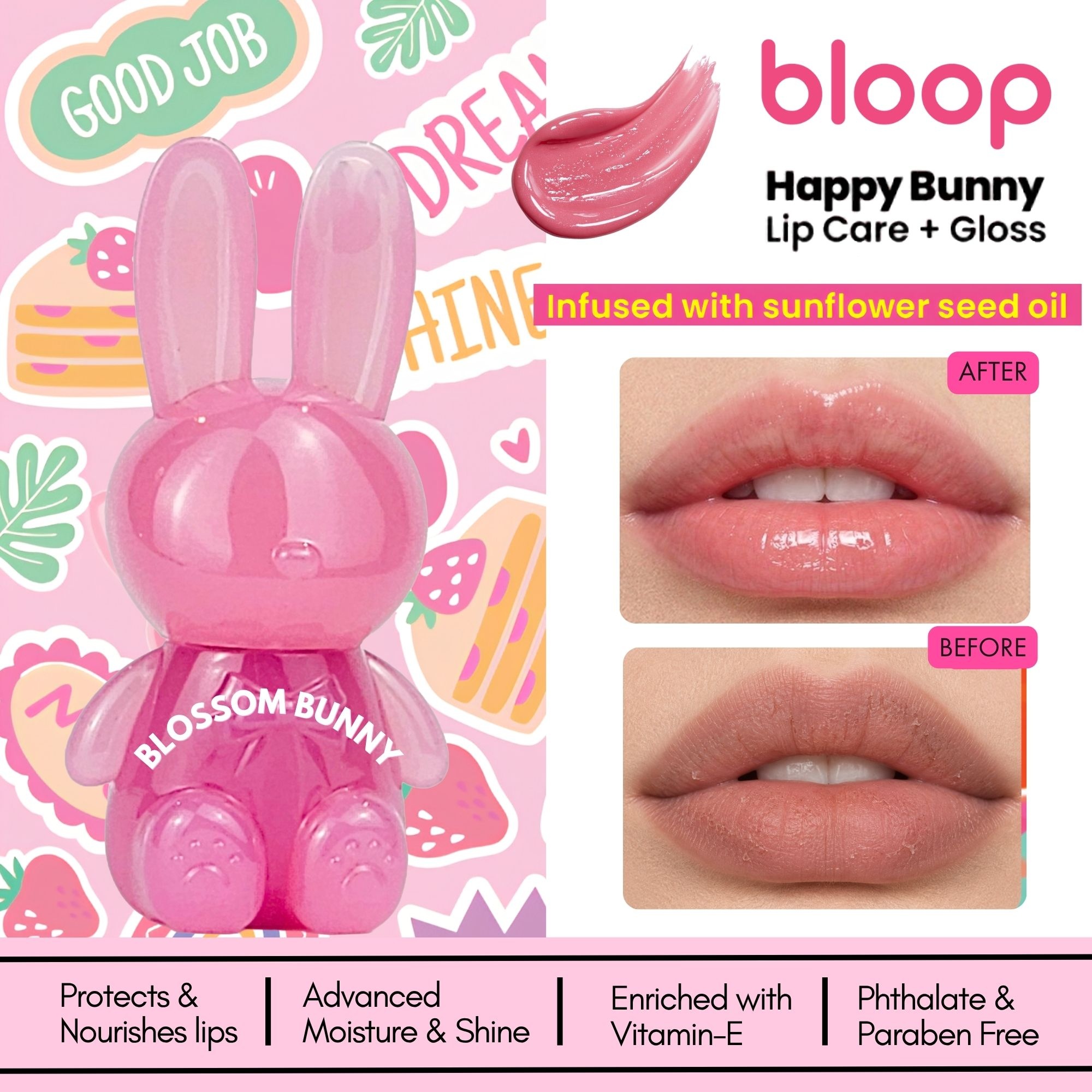 Bloop Happy Bunny Lip Care + Gloss Blossom