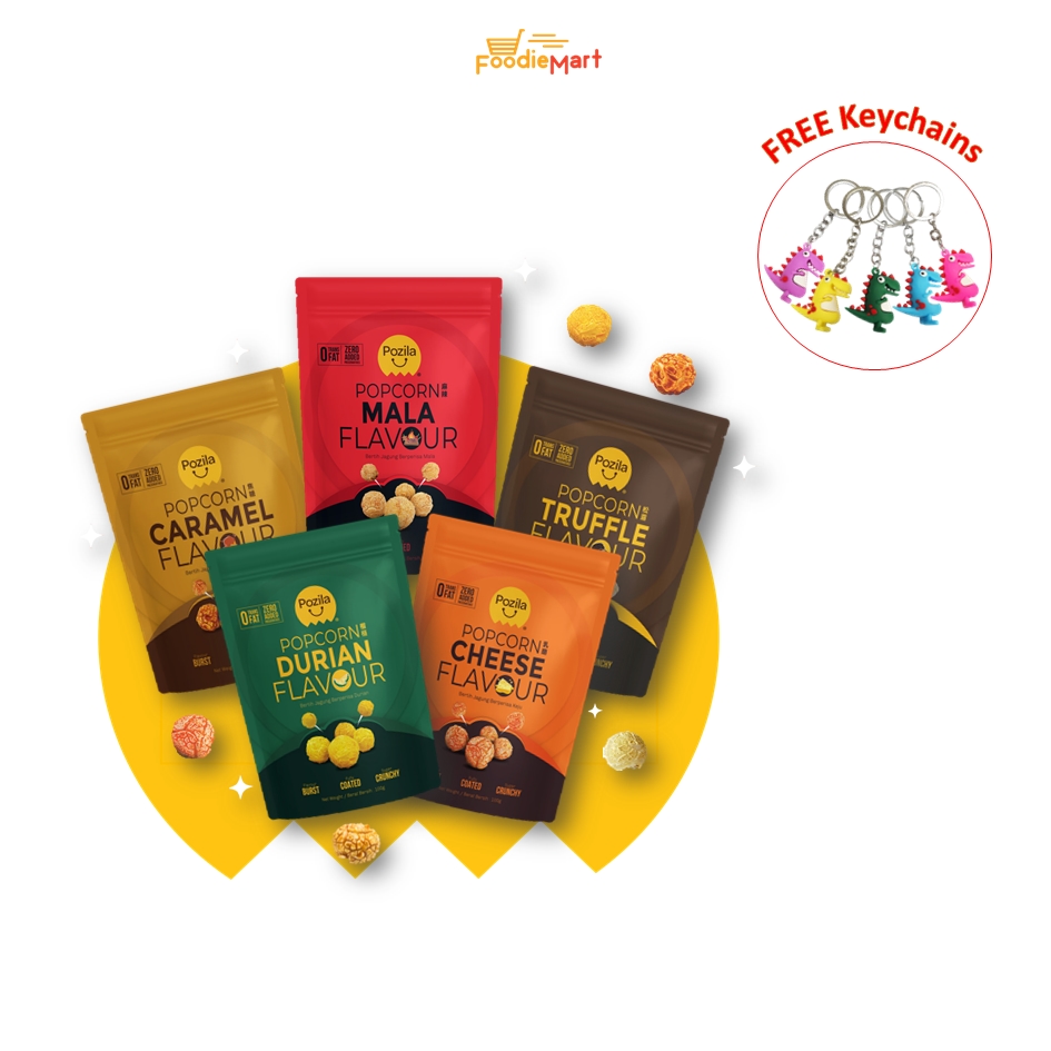 FOODIEMART Pozila Popcorn 100g Combo of 5 Packets (Caramel, Cheese, Durian, Mala & Truffle) image