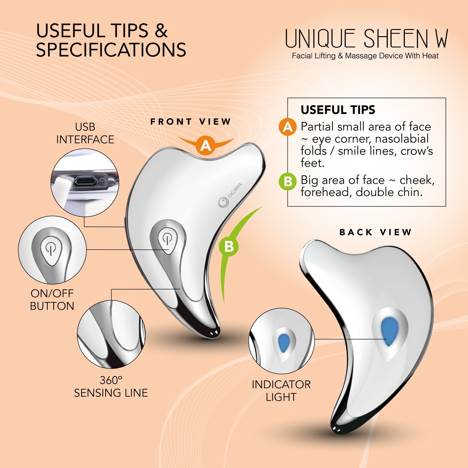 OGAWA Unique Sheen W Facial Lifting & Massage Device with Heat