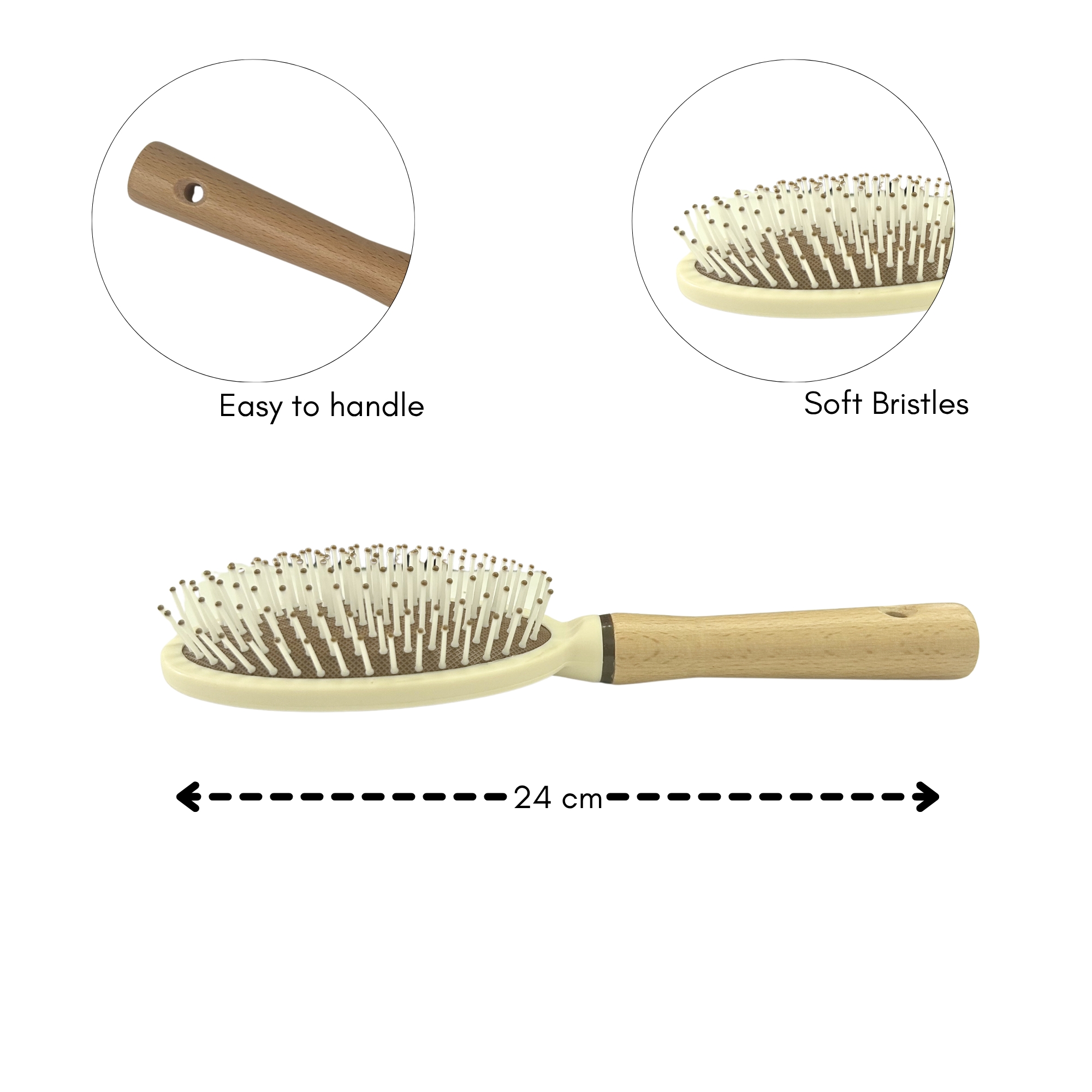 #0294 HAIR BRUSH OVAL WOOD WHITE